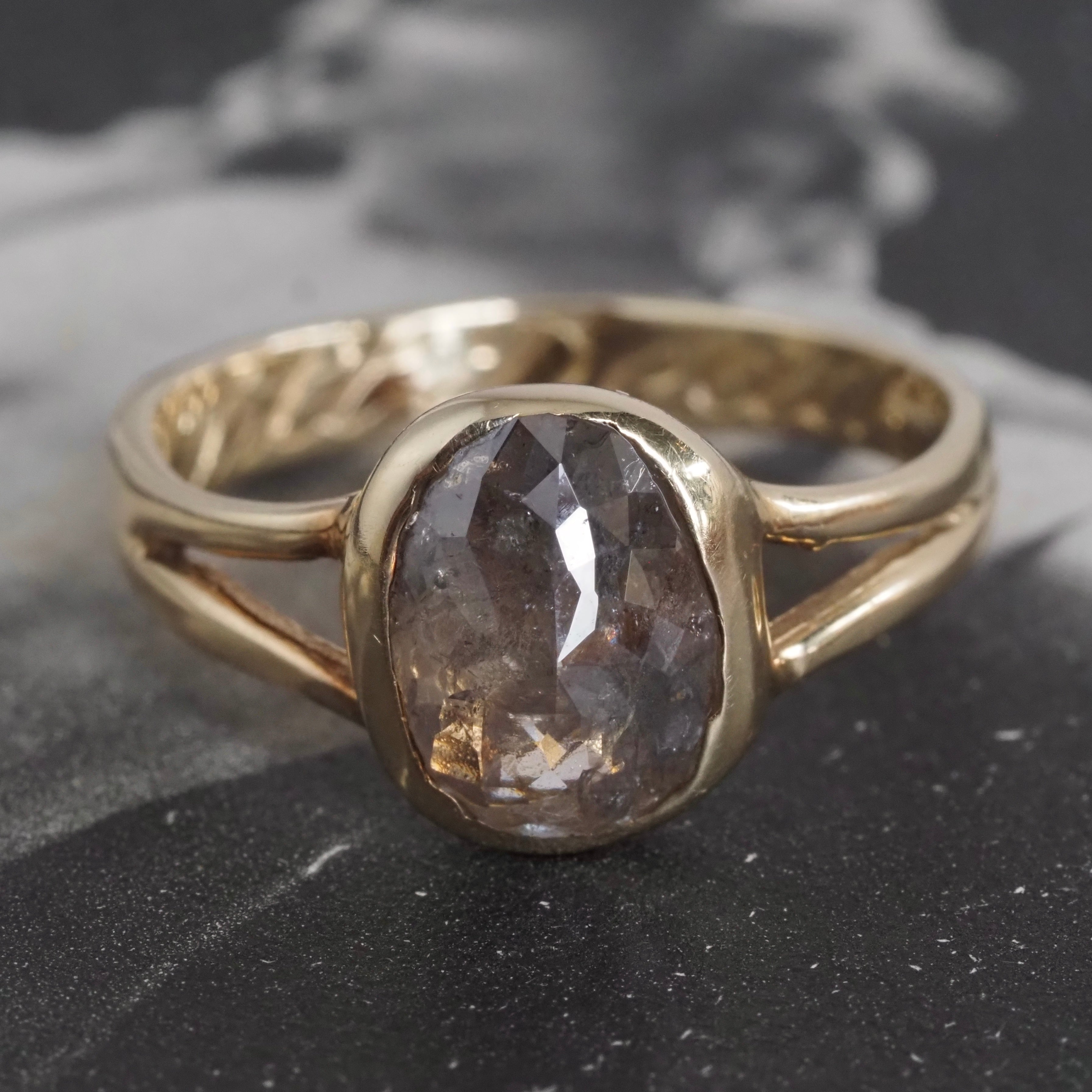 Rose Cut Diamond "Till Death" Skull 14k Gold Engagement Ring