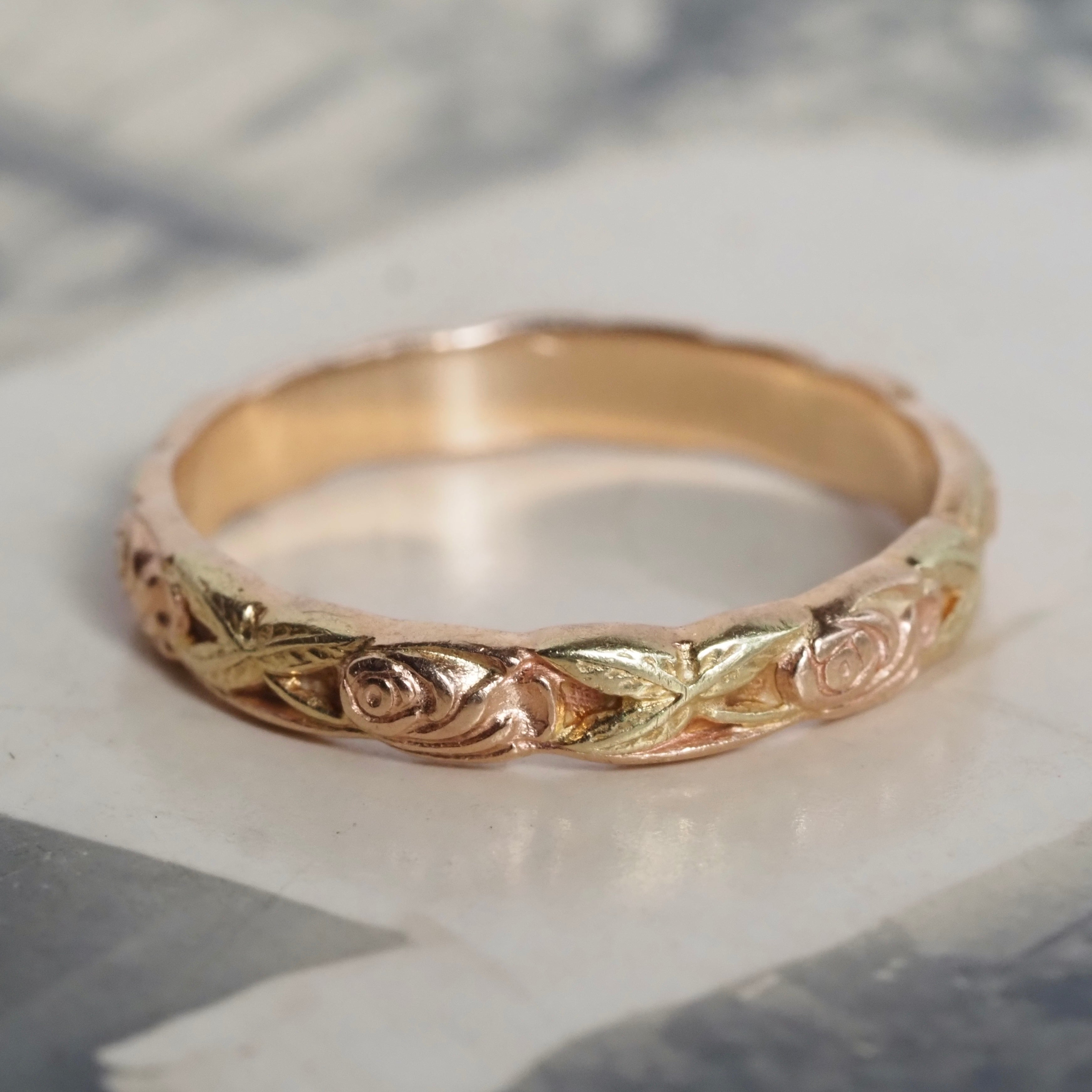 Vintage Tri-Colored Rose 14k Gold Band