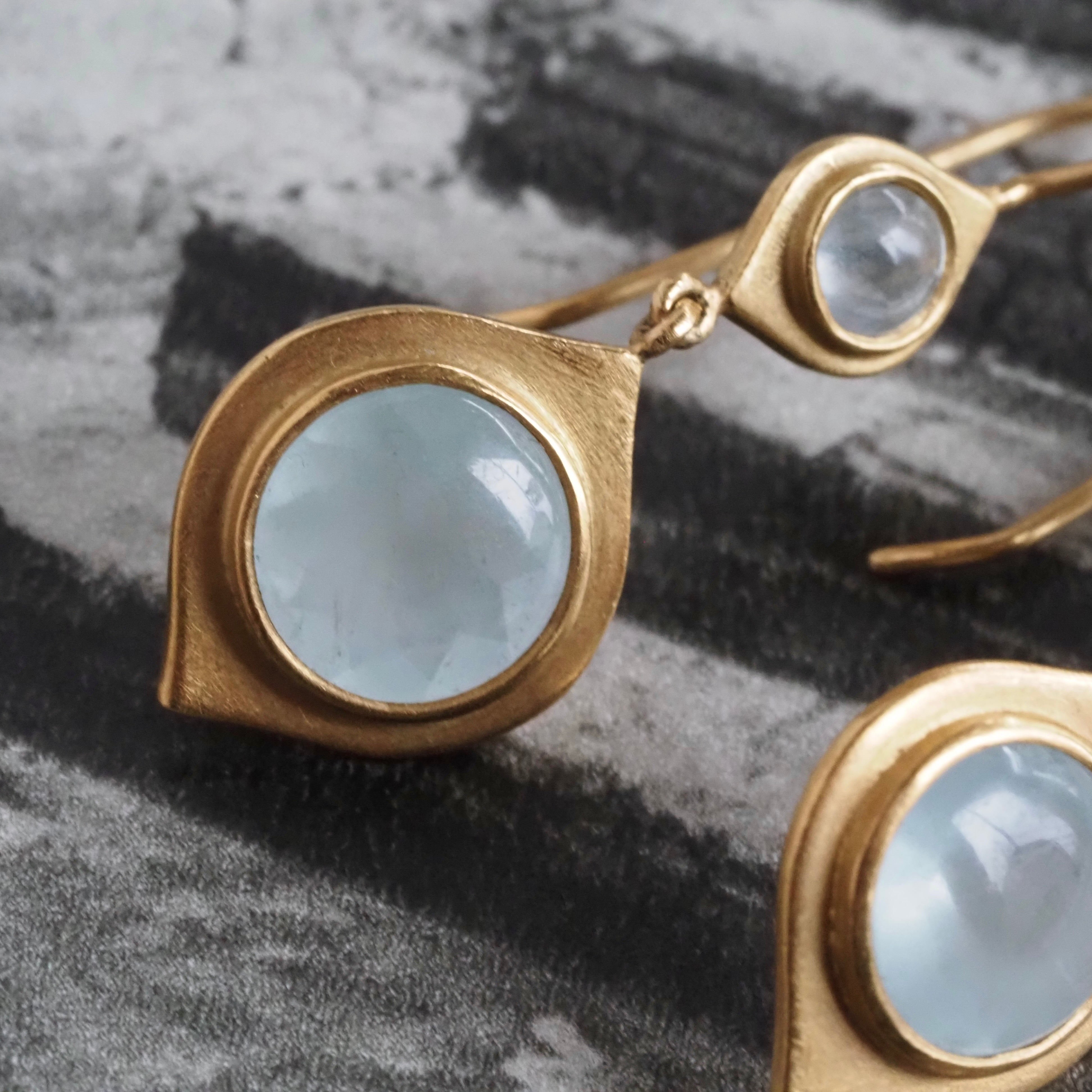 Buff Cut Aquamarine 18k Gold Drop Earrings