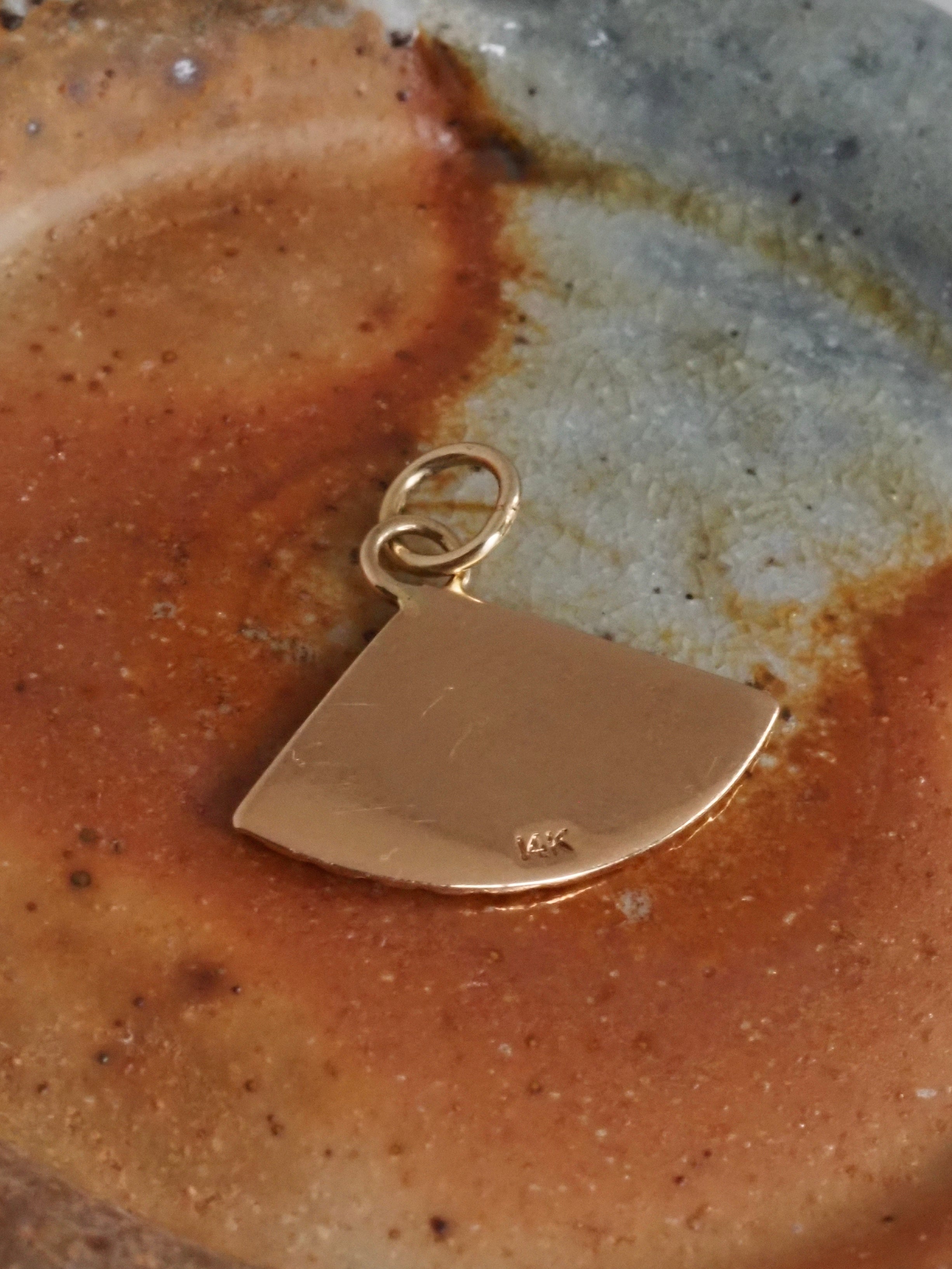 Vintage 14k Gold Blue & White Enamel Fan Charm