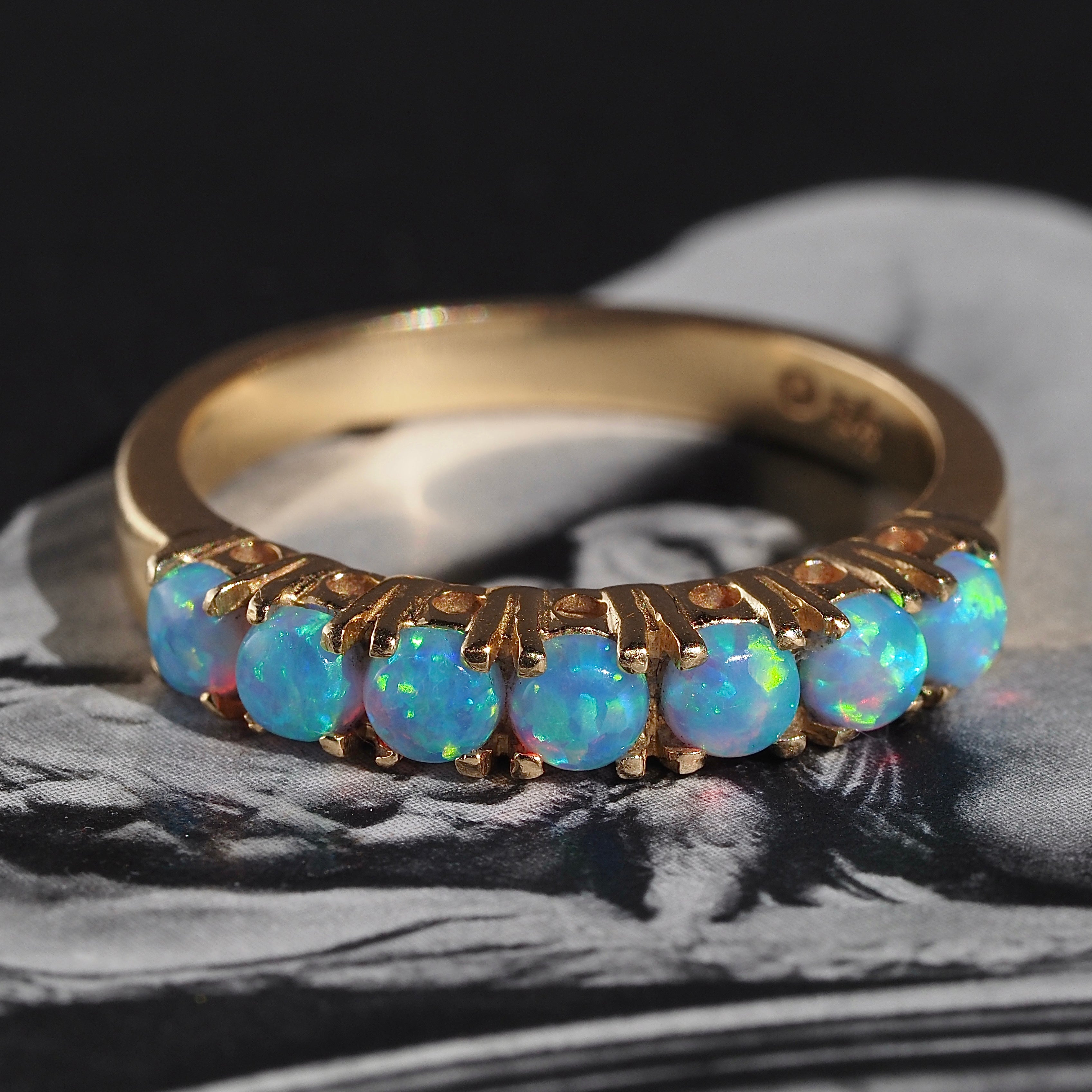 Vintage Opal Half Hoop 14k Gold Ring