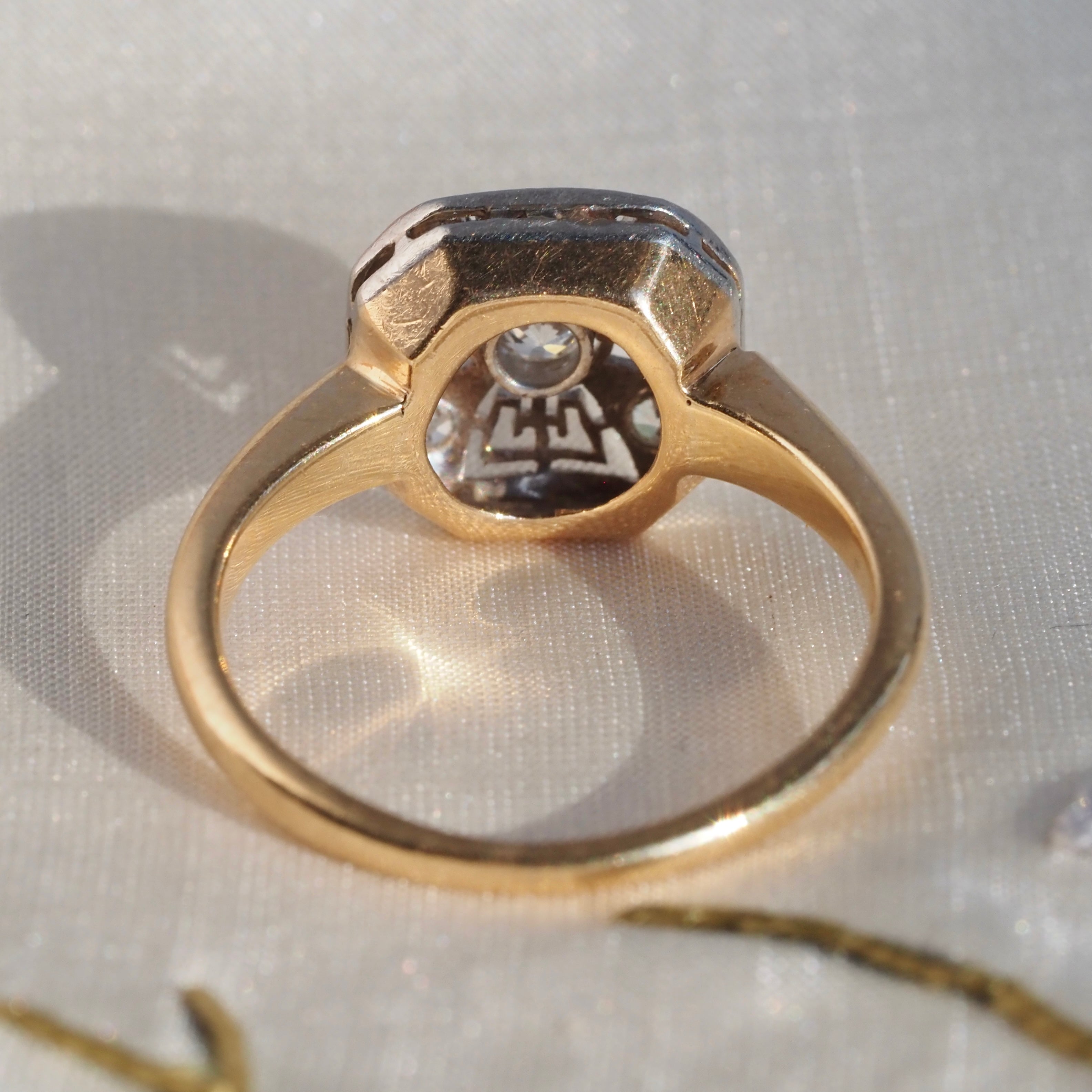 Art Deco Shield Diamond Platinum & 14k Gold Ring