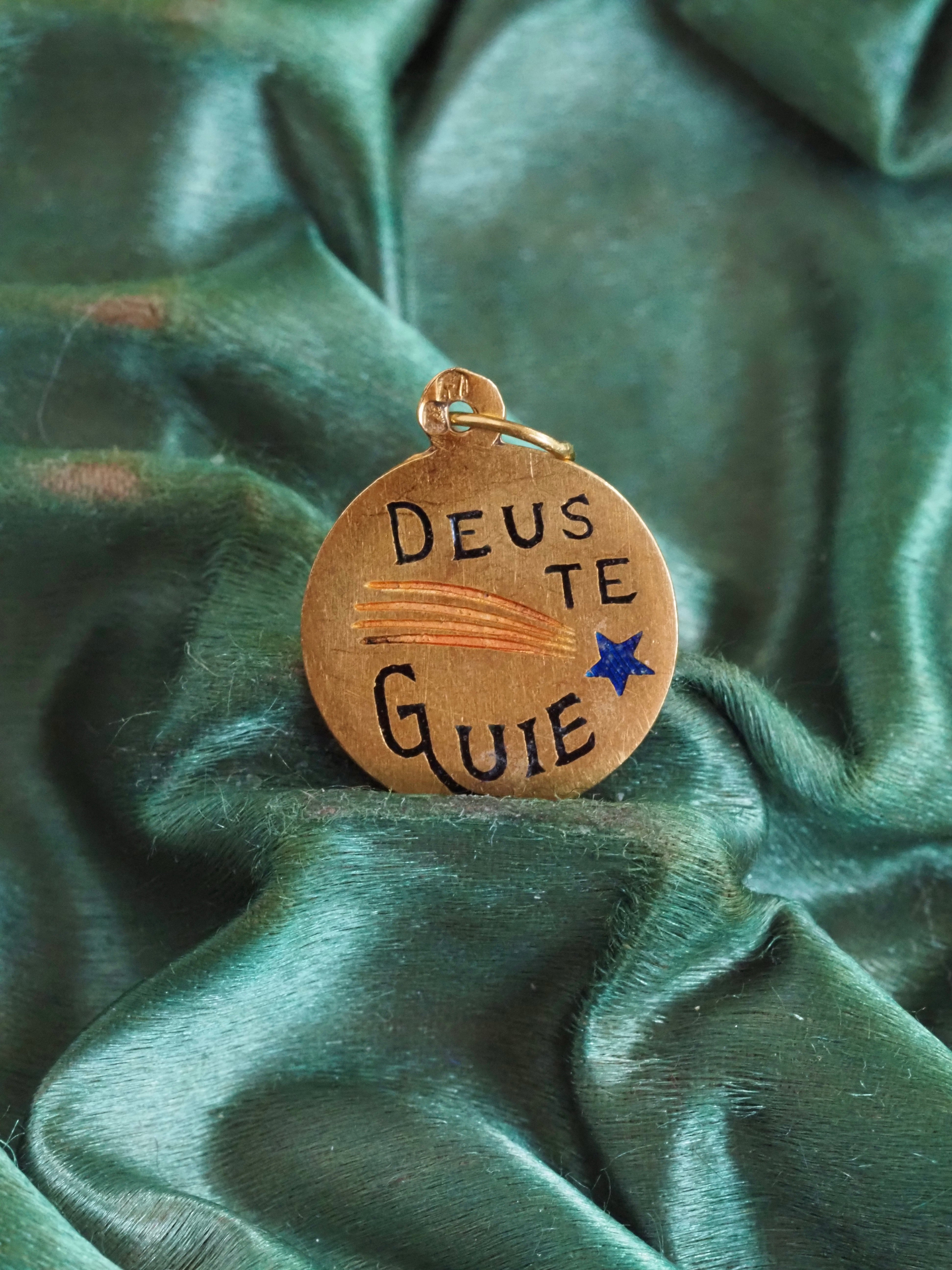 Antique Portuguese 19k Gold “God Guide You” Enamel Charm