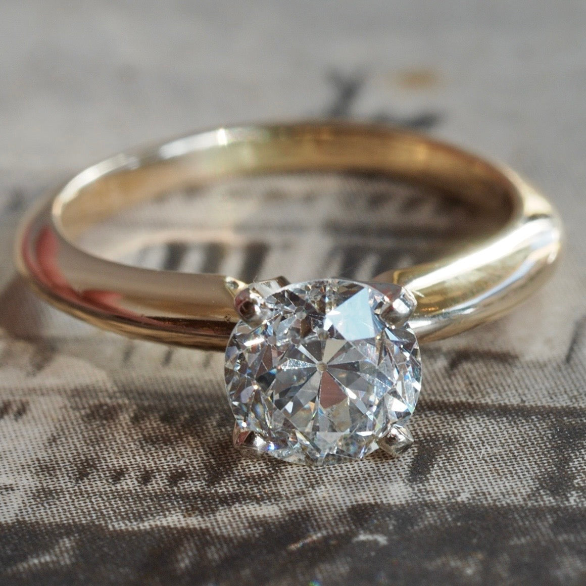 Antique 1.19ct Old European Cut Diamond 14k Gold Solitaire Engagement Ring