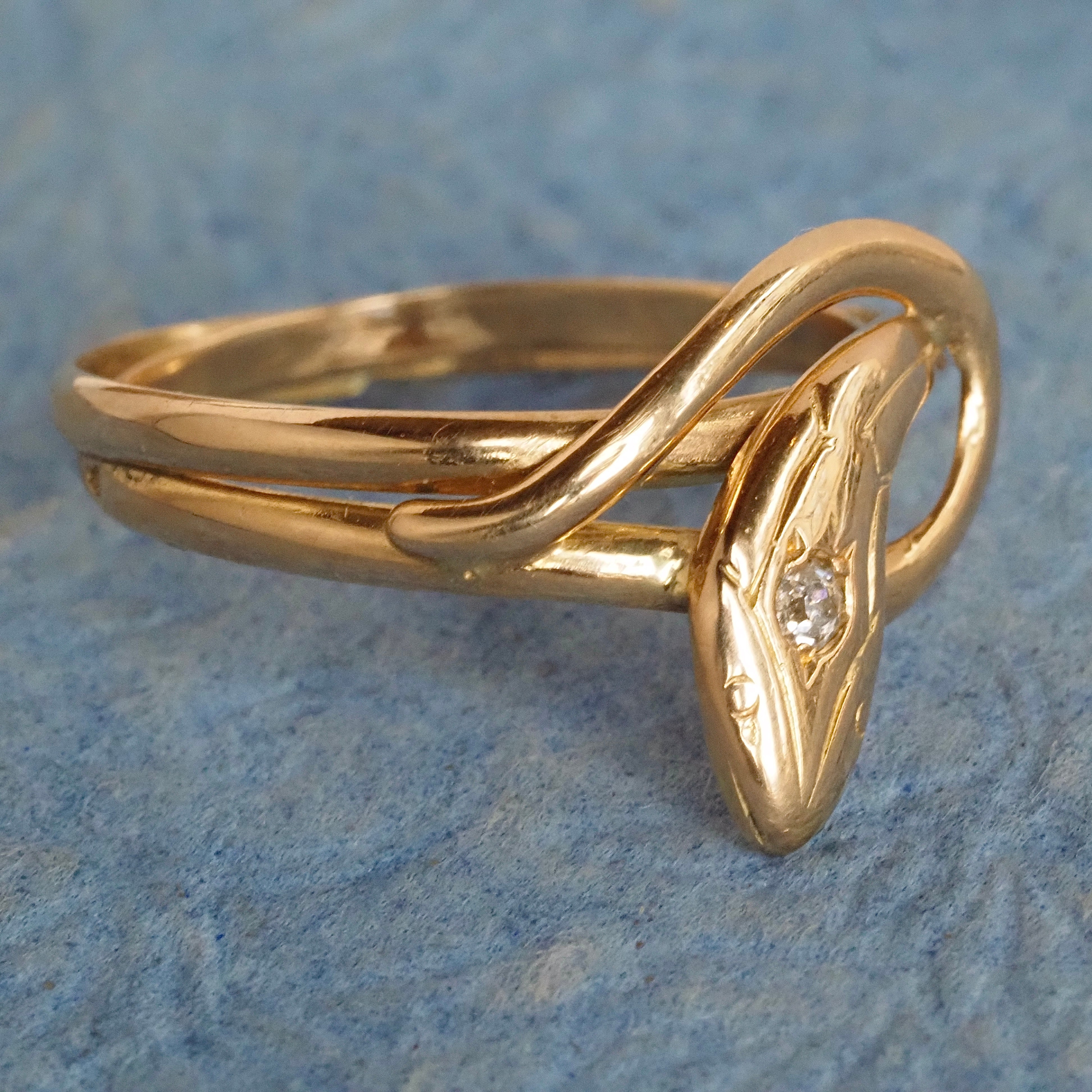 Mid-Century French Snake Old European Cut Diamond 18k Gold Ring
