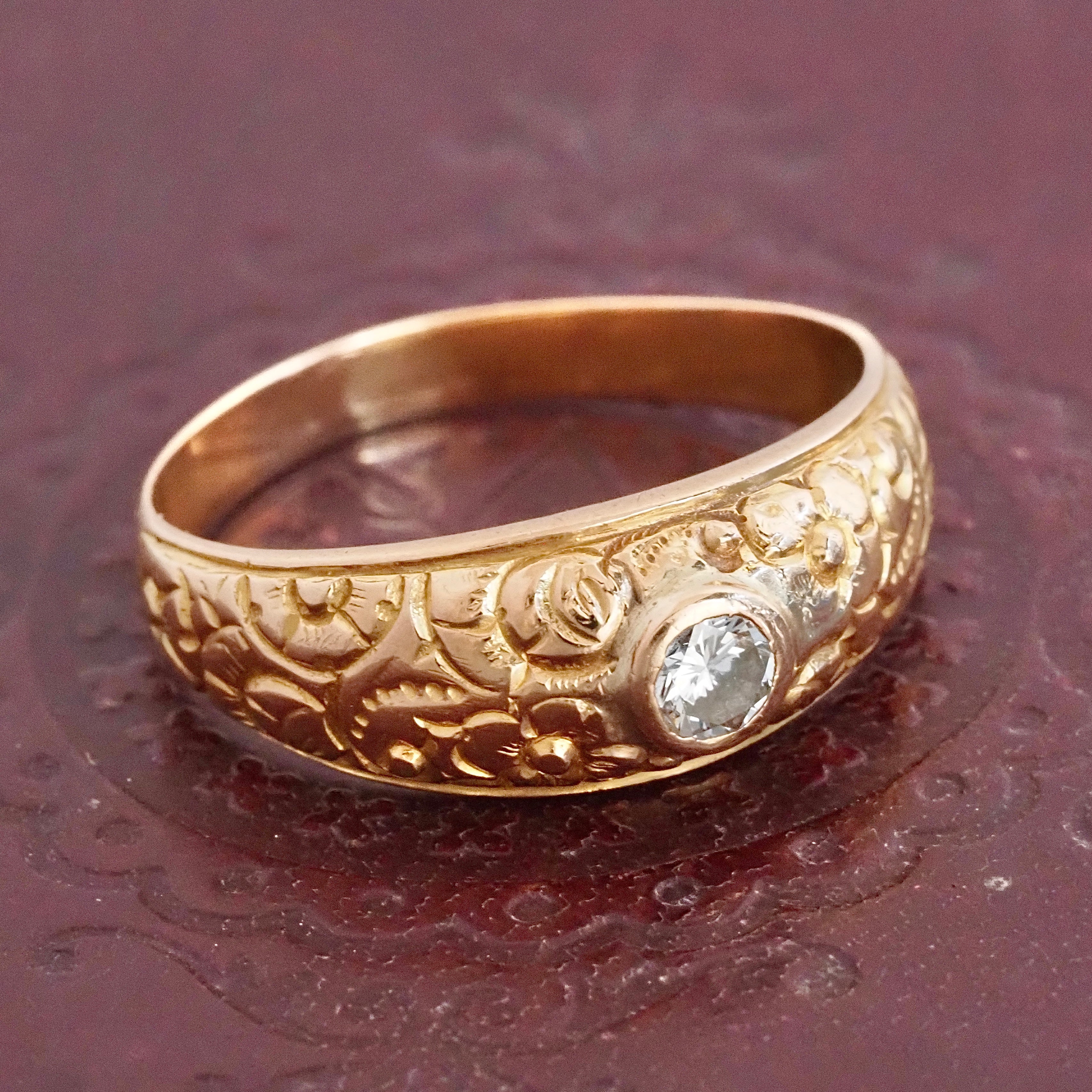 Vintage Portuguese Floral 19k Gold Diamond Ring