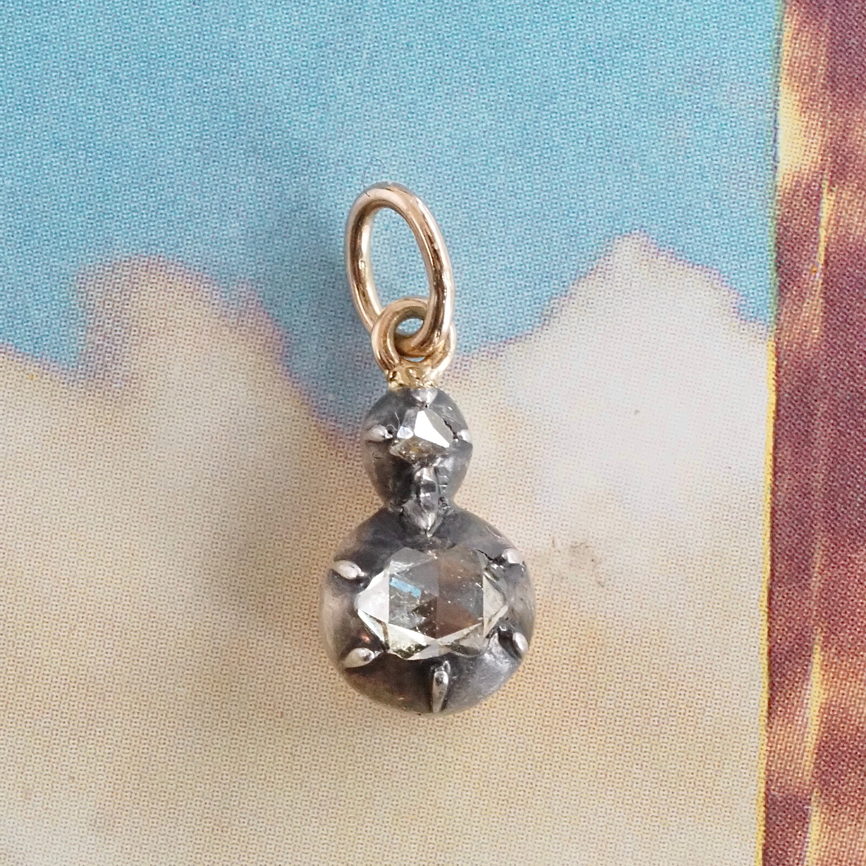 Antique Early 1800s Rose Cut Diamond 14k Gold and Silver Pendant