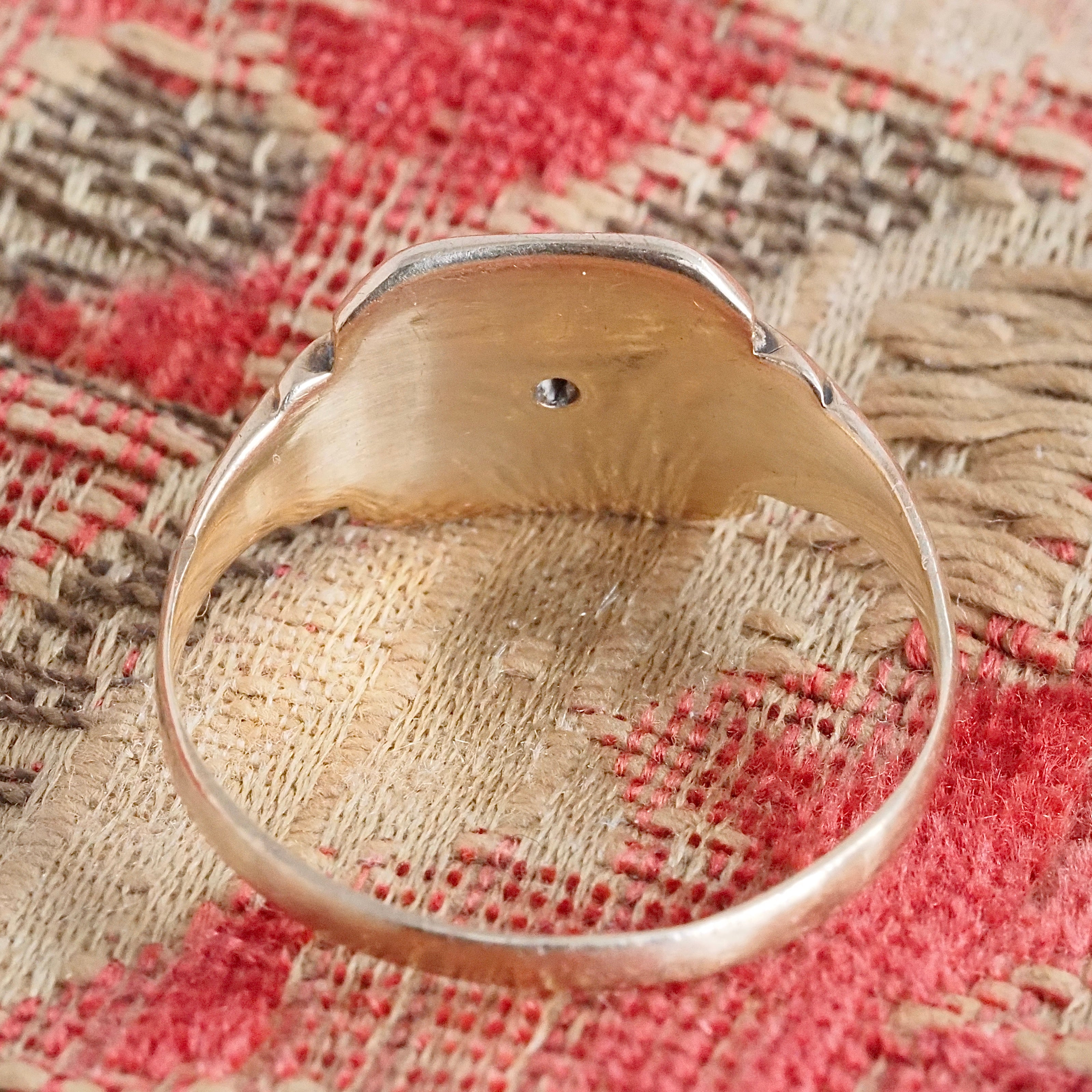 Vintage English Diamond Starburst 9k Gold Signet Ring