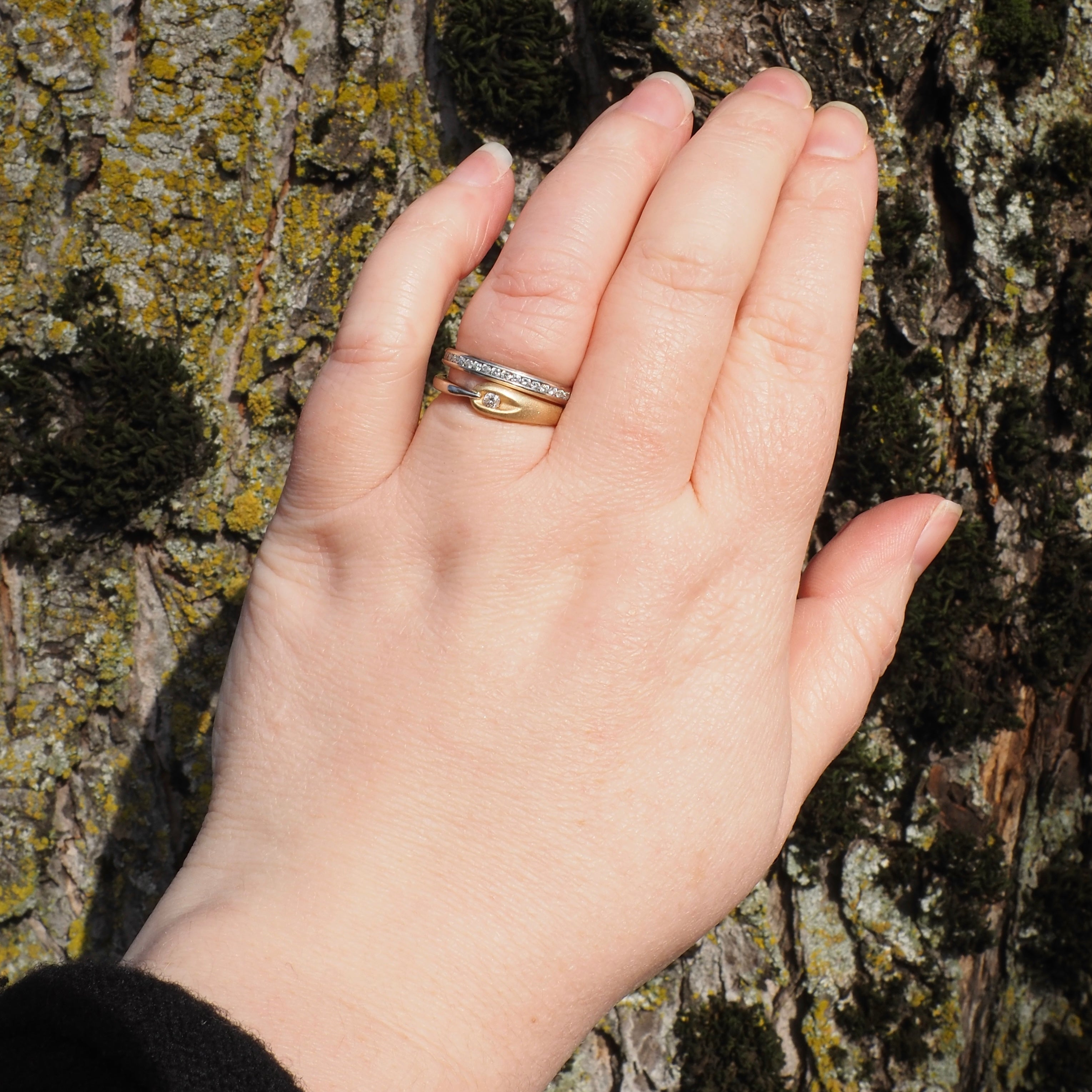 Vintage Diamond Eye Ouroboros 14k White & Yellow Gold Ring