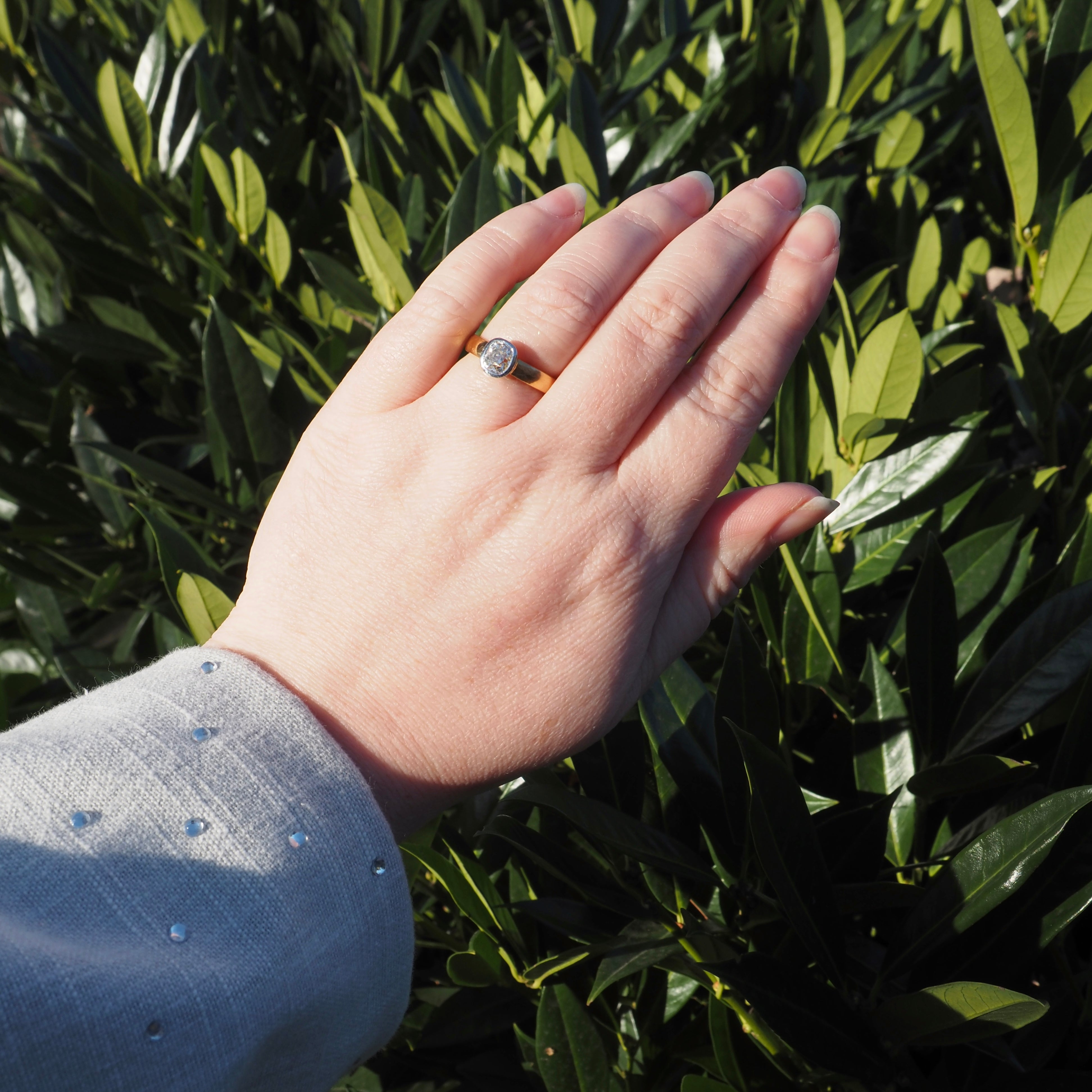 Vintage English 22k Gold Platinum Bezel Set 1.10ct Old Mine Cut Diamond Engagement Ring