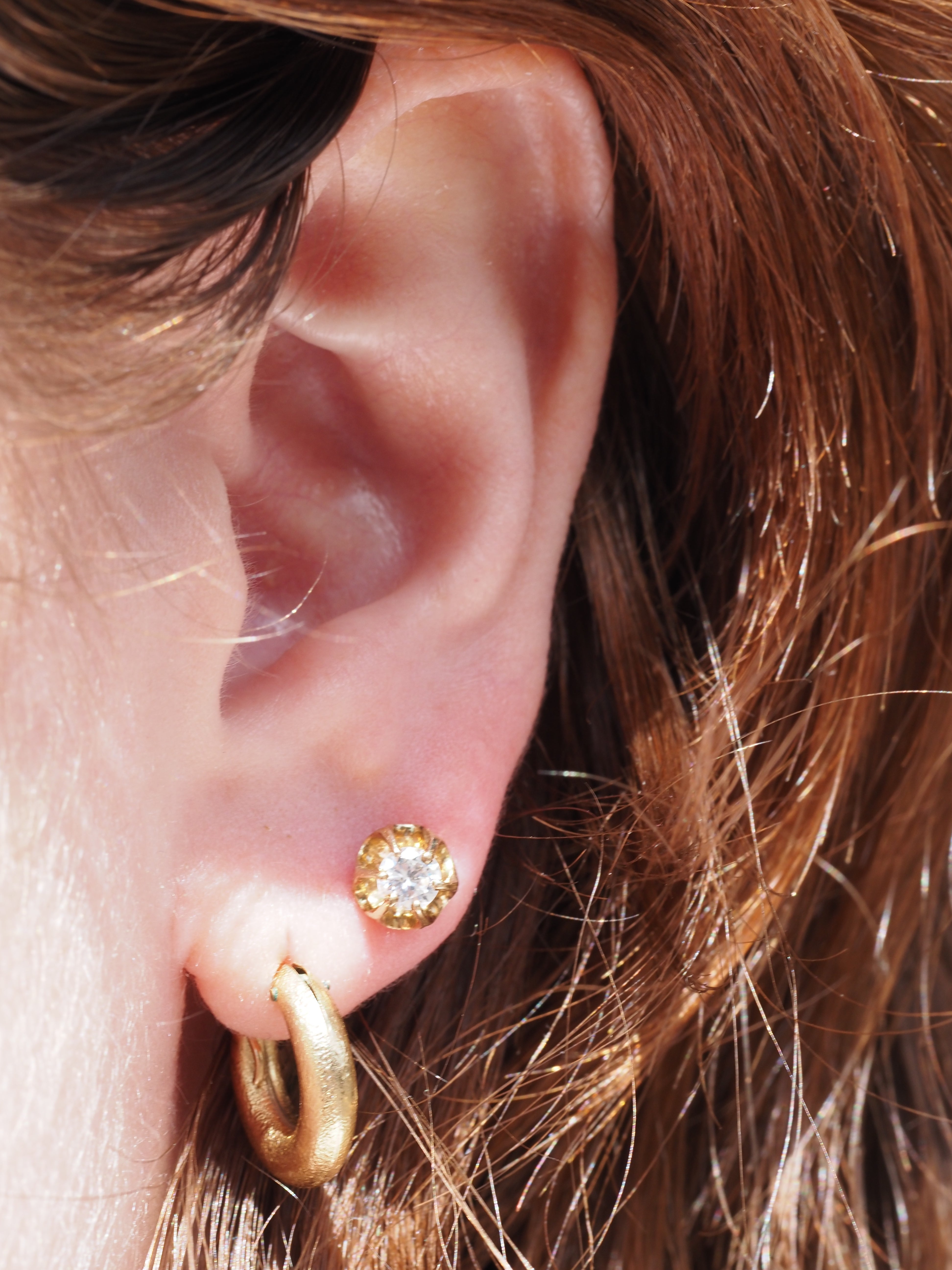 Vintage 18k Gold Textured Hoop Earrings