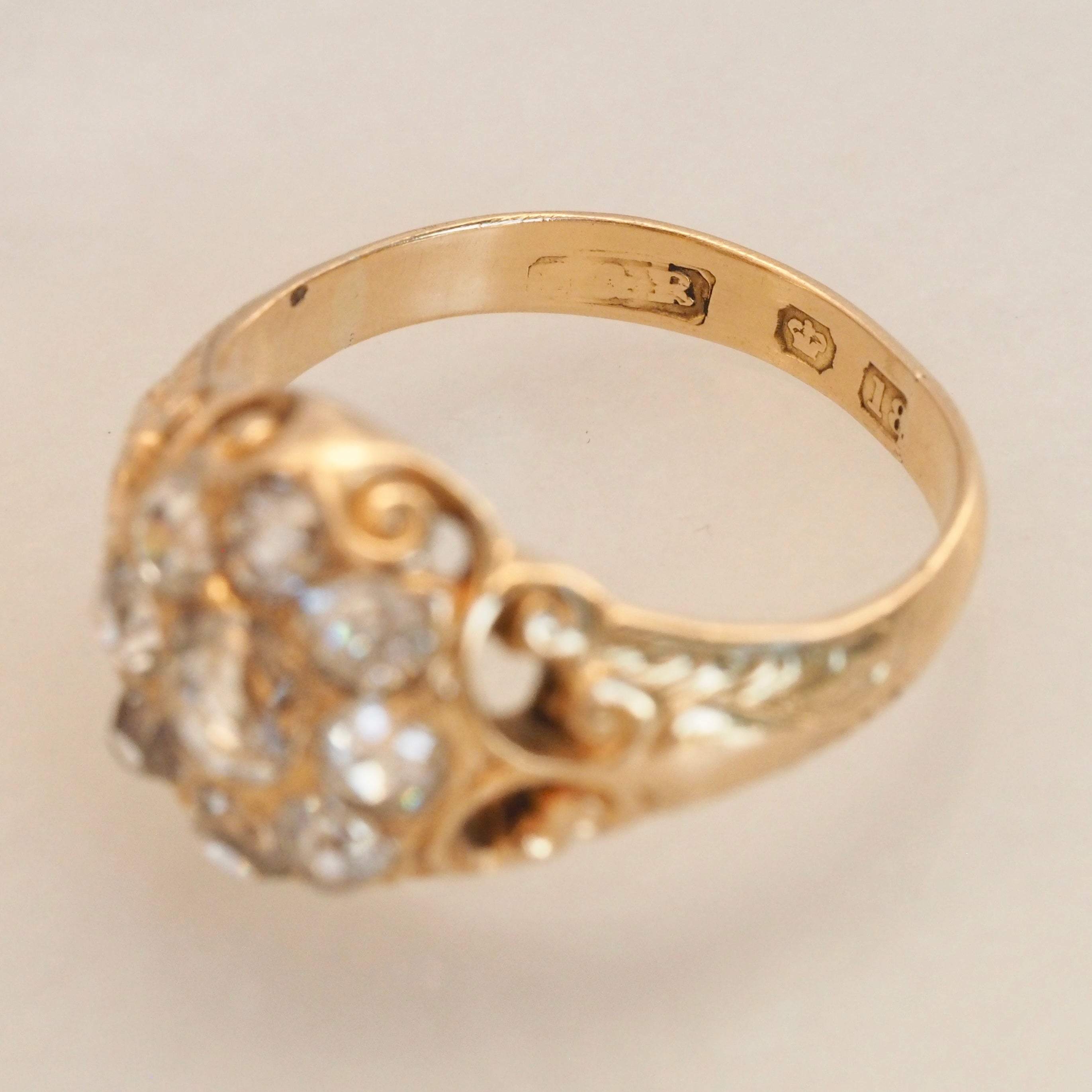 Antique Victorian 18k Gold Old Mine Cut Diamond Cluster Ring