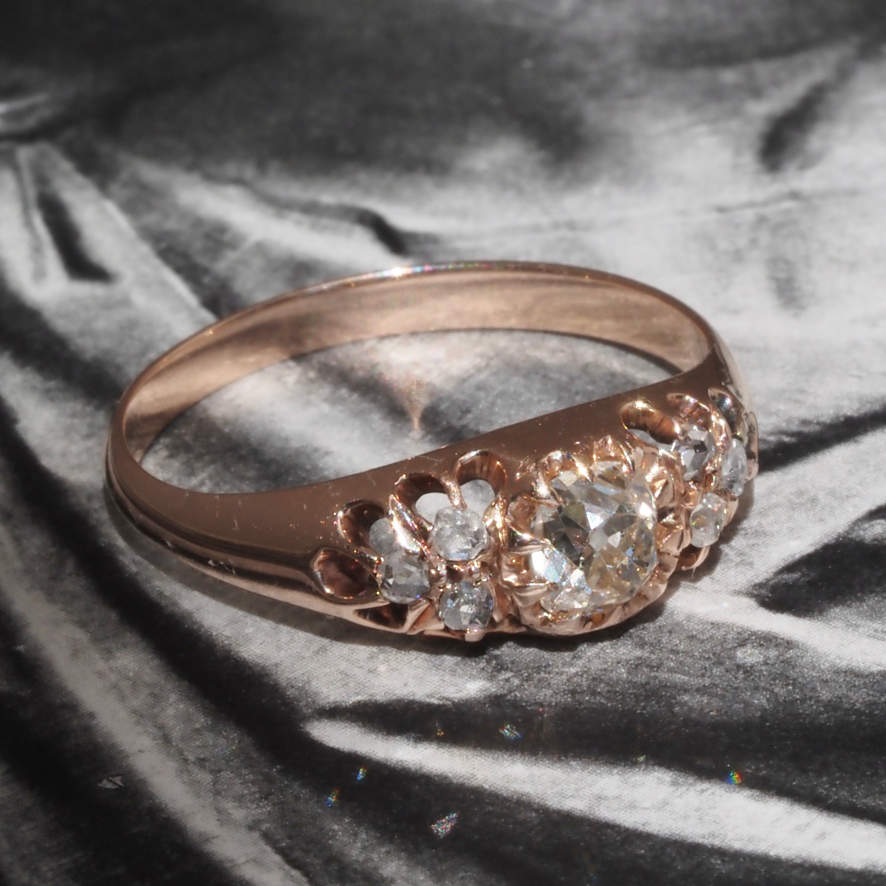 Antique Victorian Old Mine Cut and Rose Cut Diamond 10k Gold Engagement Ring