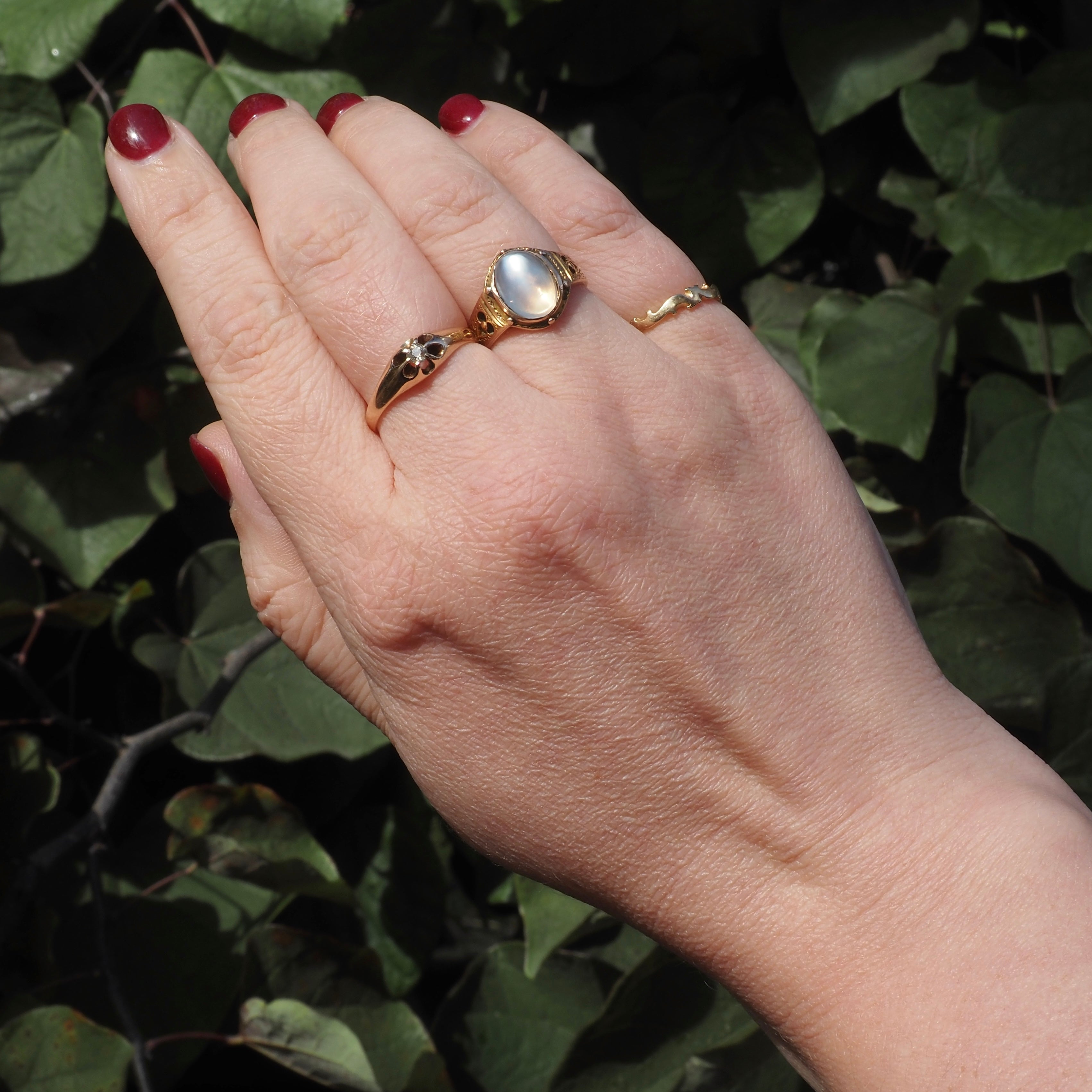 Antique c. 1868 English Moonstone 15k Gold Ring