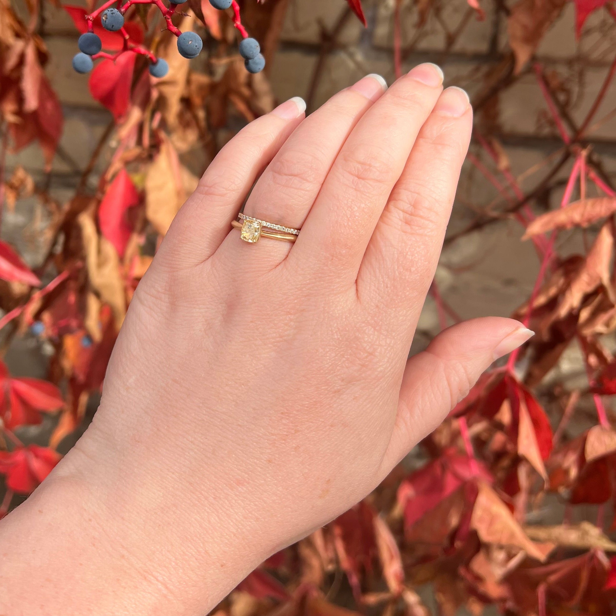 Yellow Cushion Brilliant Cut Diamond 14k Gold Knife Edge Set Solitaire Engagement Ring