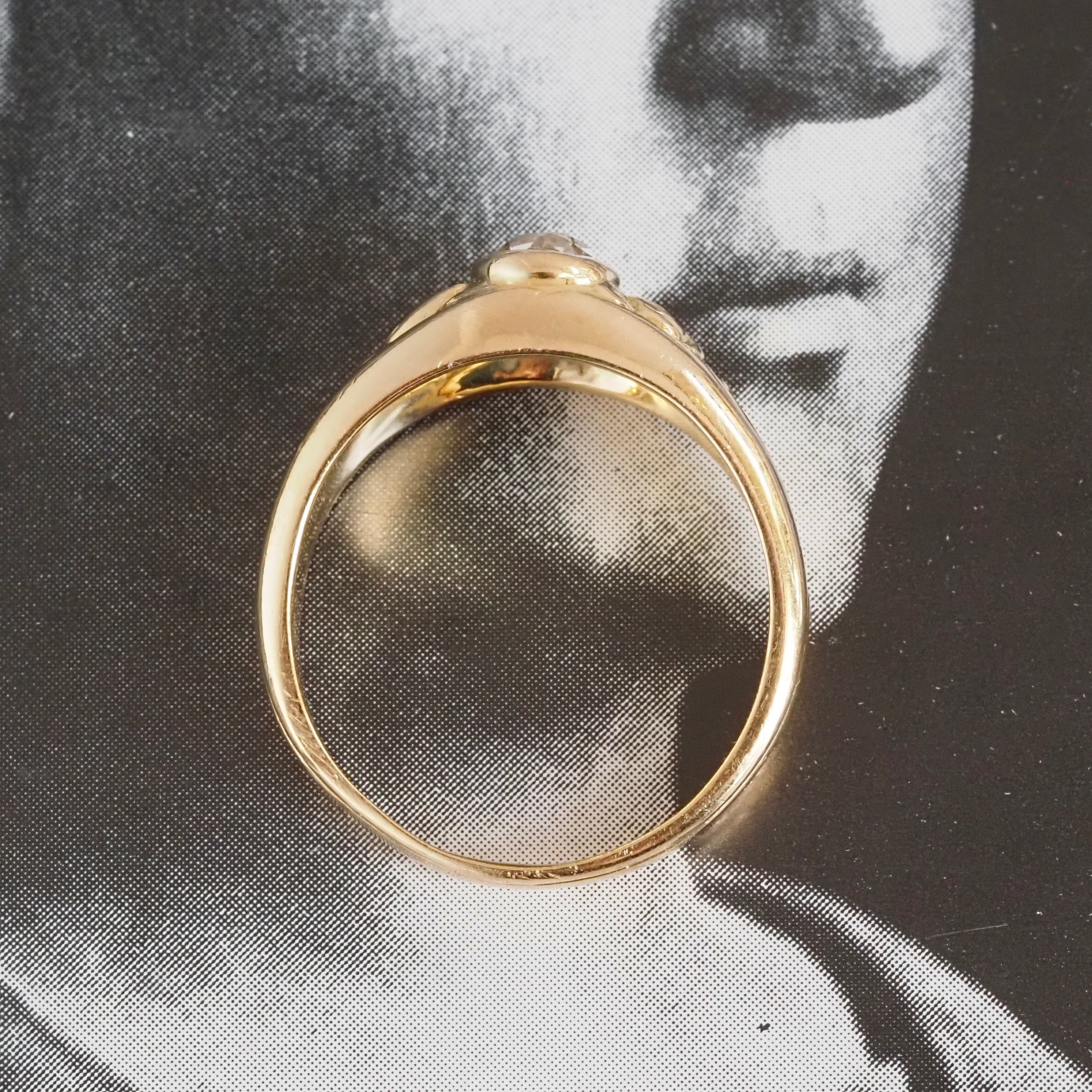 Vintage Bezel Set Old Mine Cut Diamond 18k Gold Dome Floral Engagement Ring
