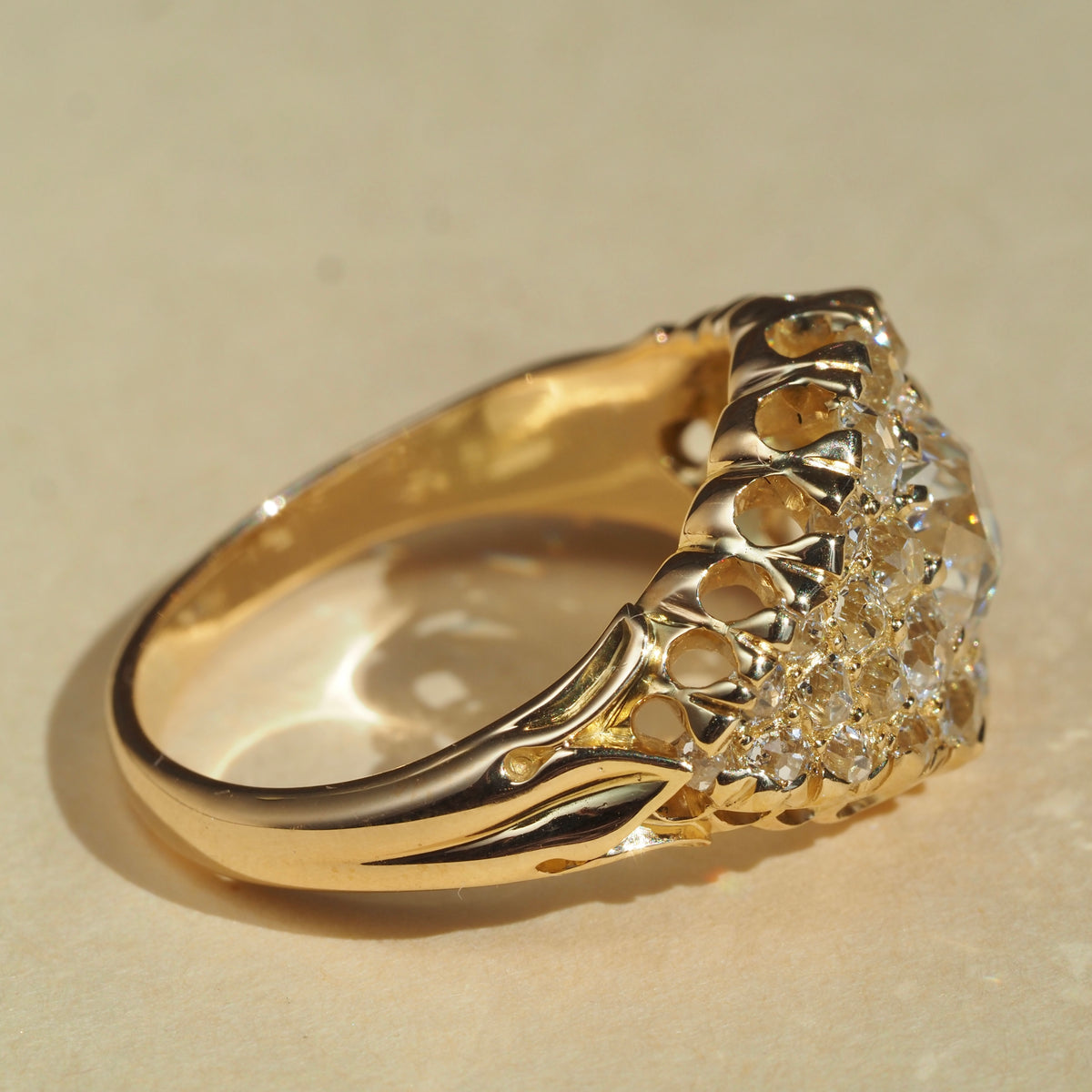 c. 1910 2.90ctw Old Mine Cut Diamond Cluster 18k Gold Ring
