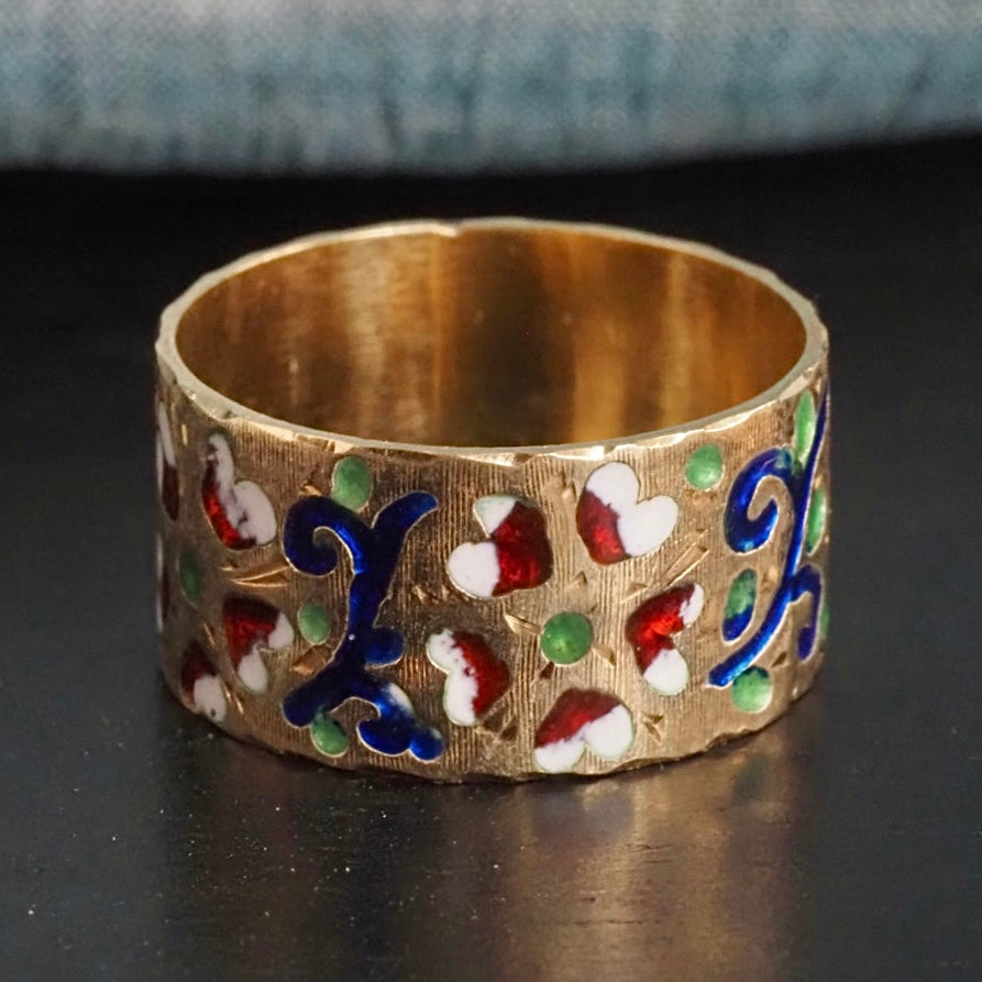 Vintage Enamel 14k Gold Floral Cigar Band