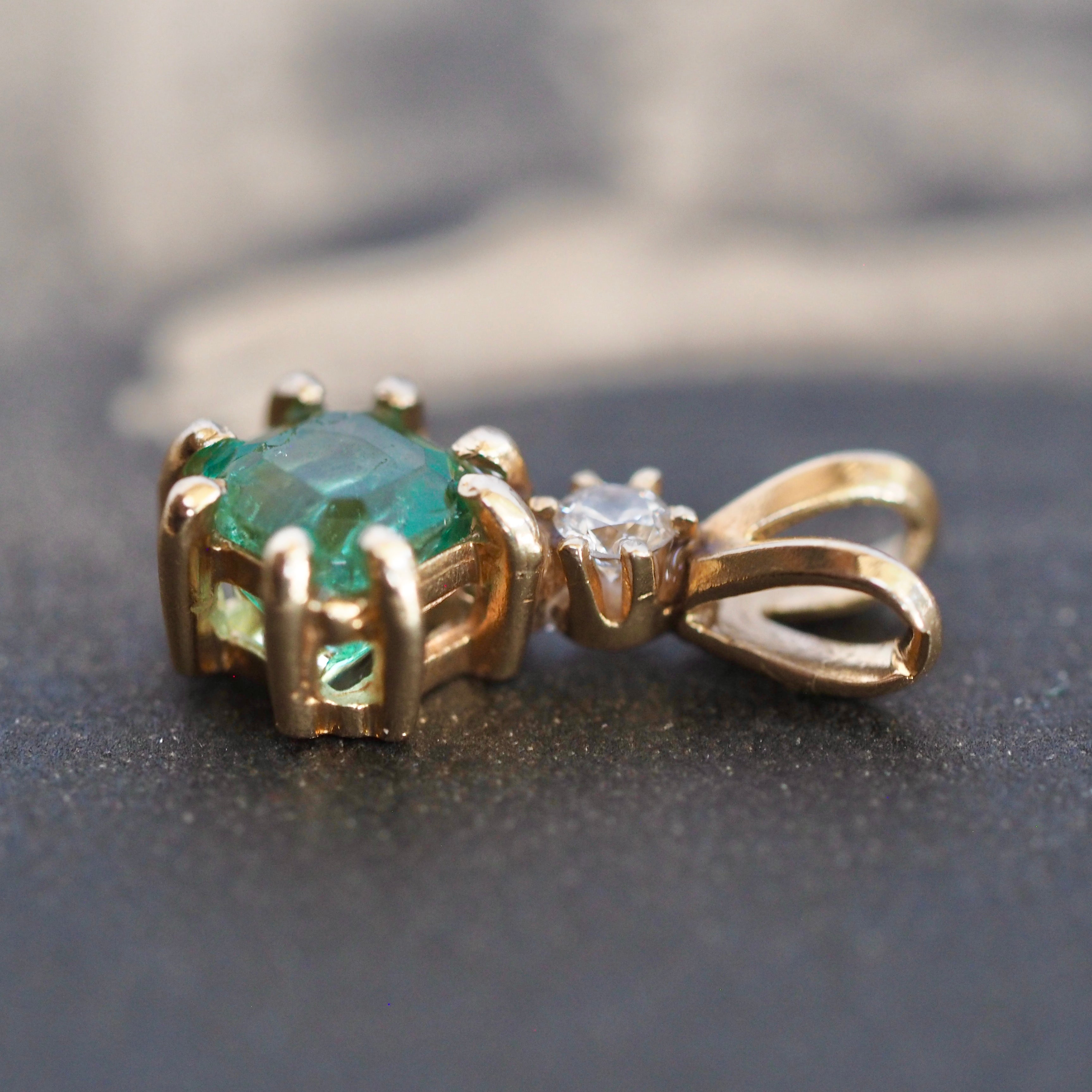 Vintage 14k Gold Emerald and Diamond Pendant