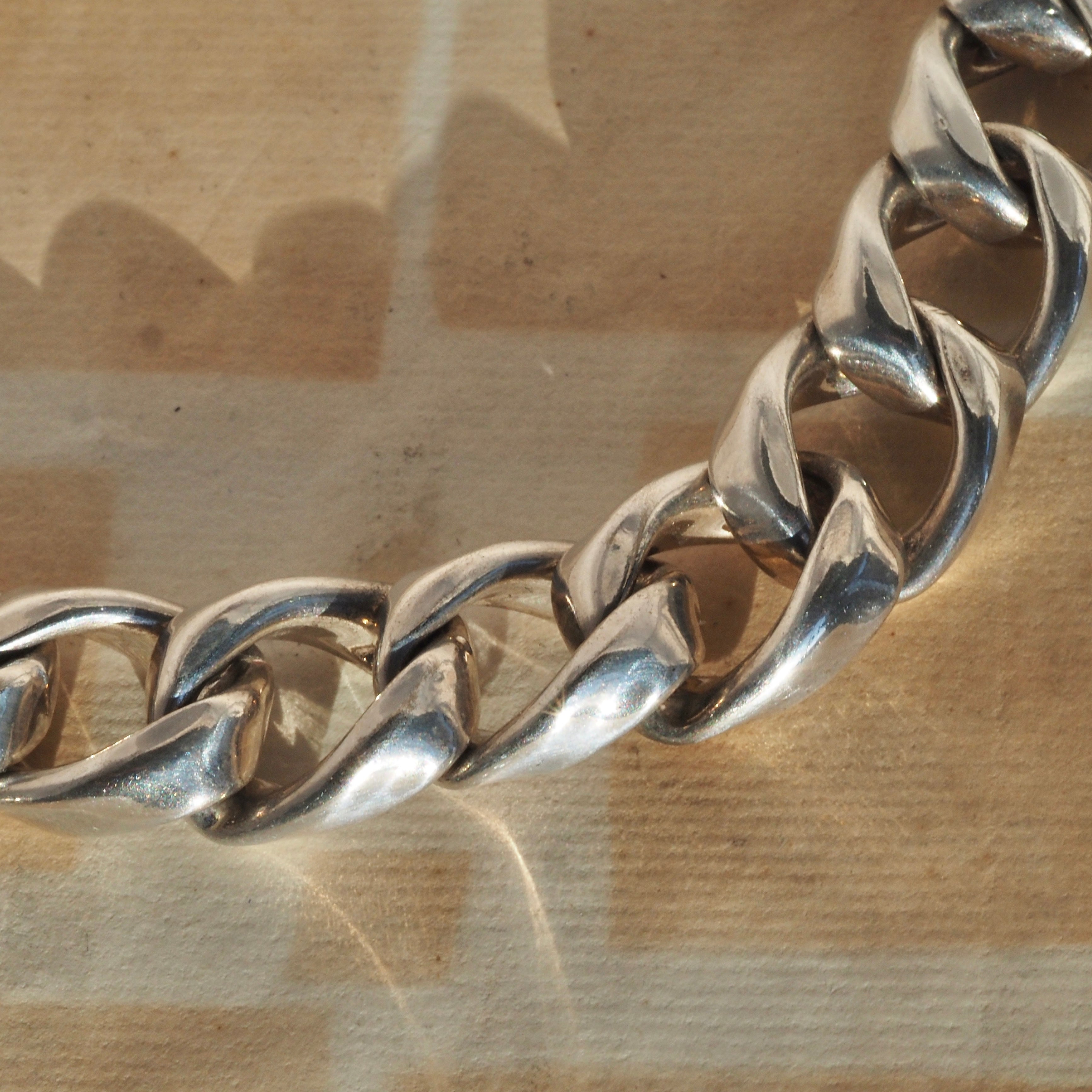 Vintage Italian Sterling Silver Puffed Curb Chain Bracelet