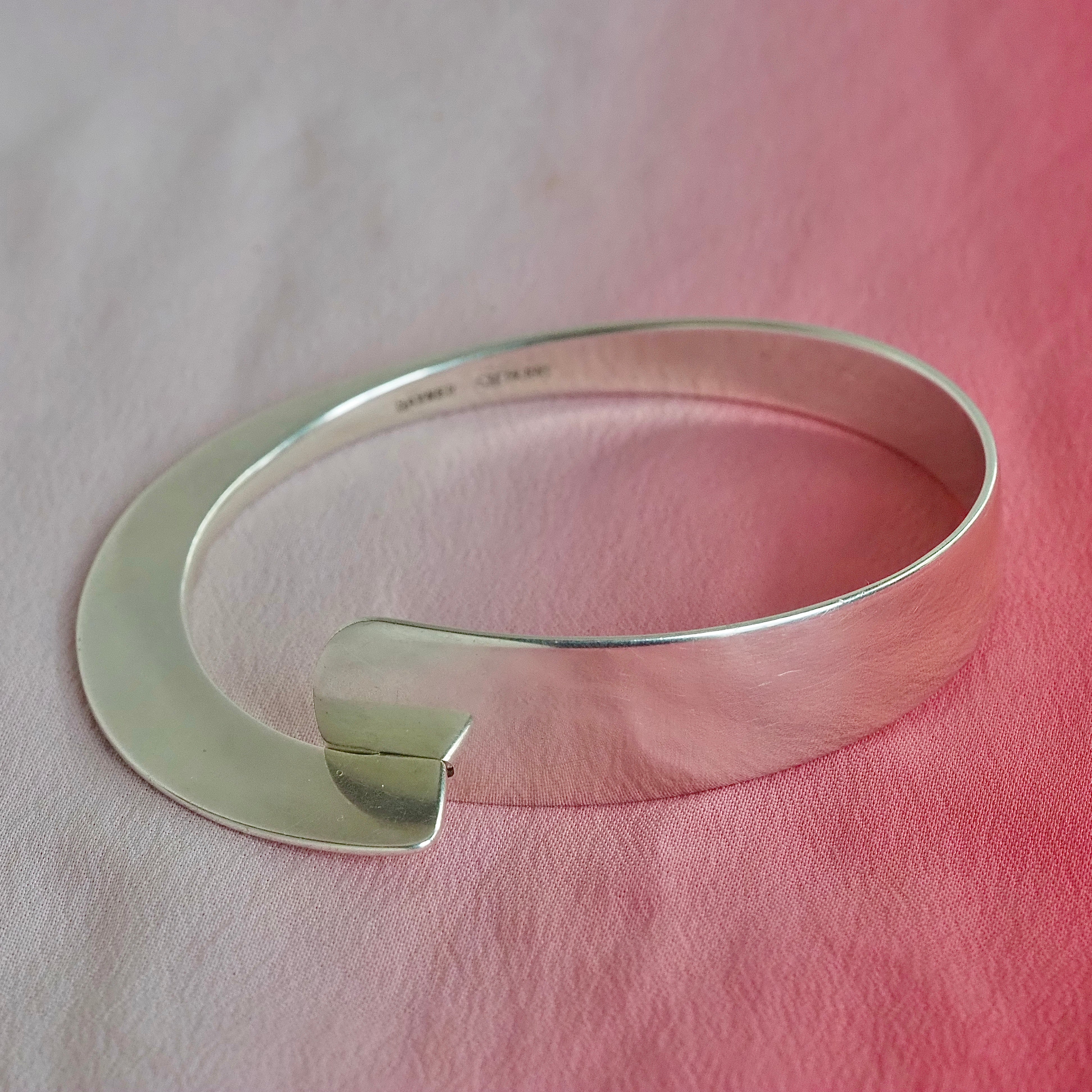 Modernist Sterling Silver Bangle Hook Clasp Bracelet