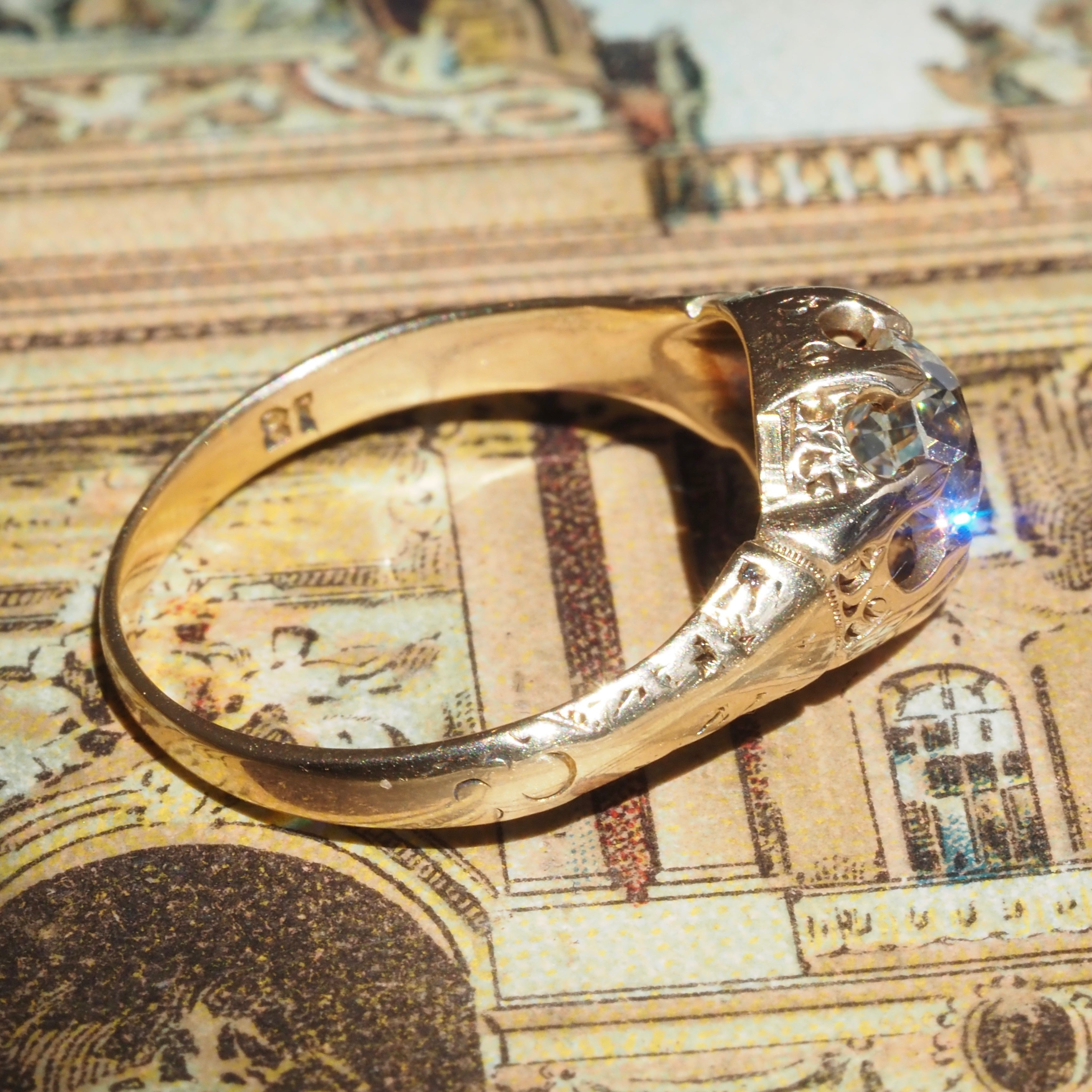 Antique Victorian Old European Cut Diamond Belcher 18k Gold Engagement Ring