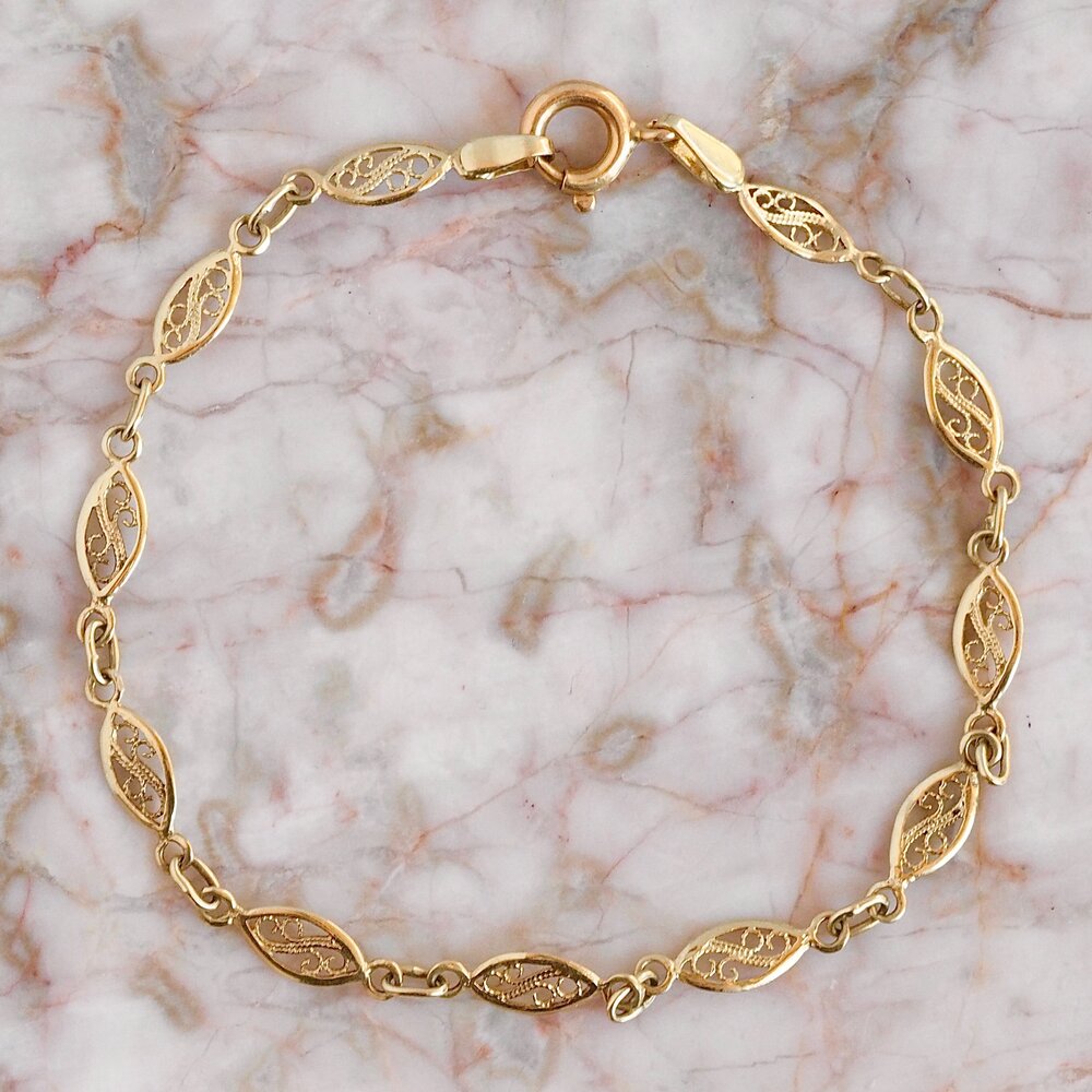 Vintage 14k Gold Filigree Link Bracelet