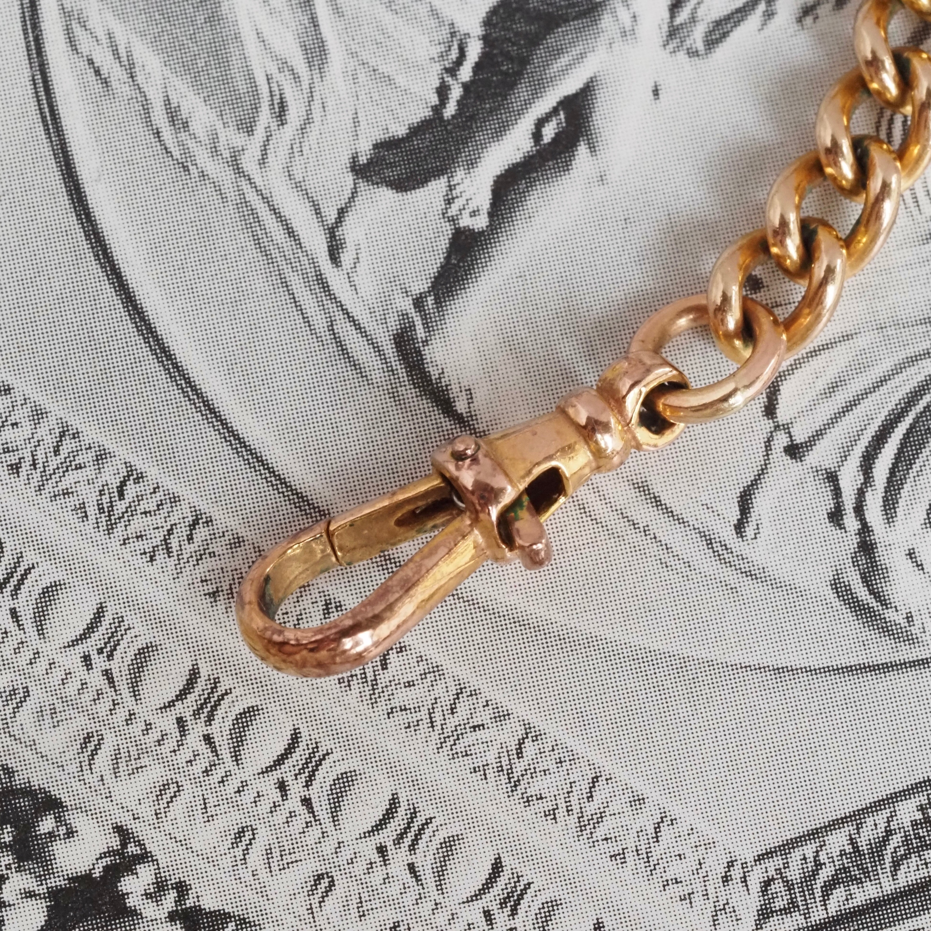 Vintage English 9k Gold Albert Chain Necklace with T Bar and Dog Clip