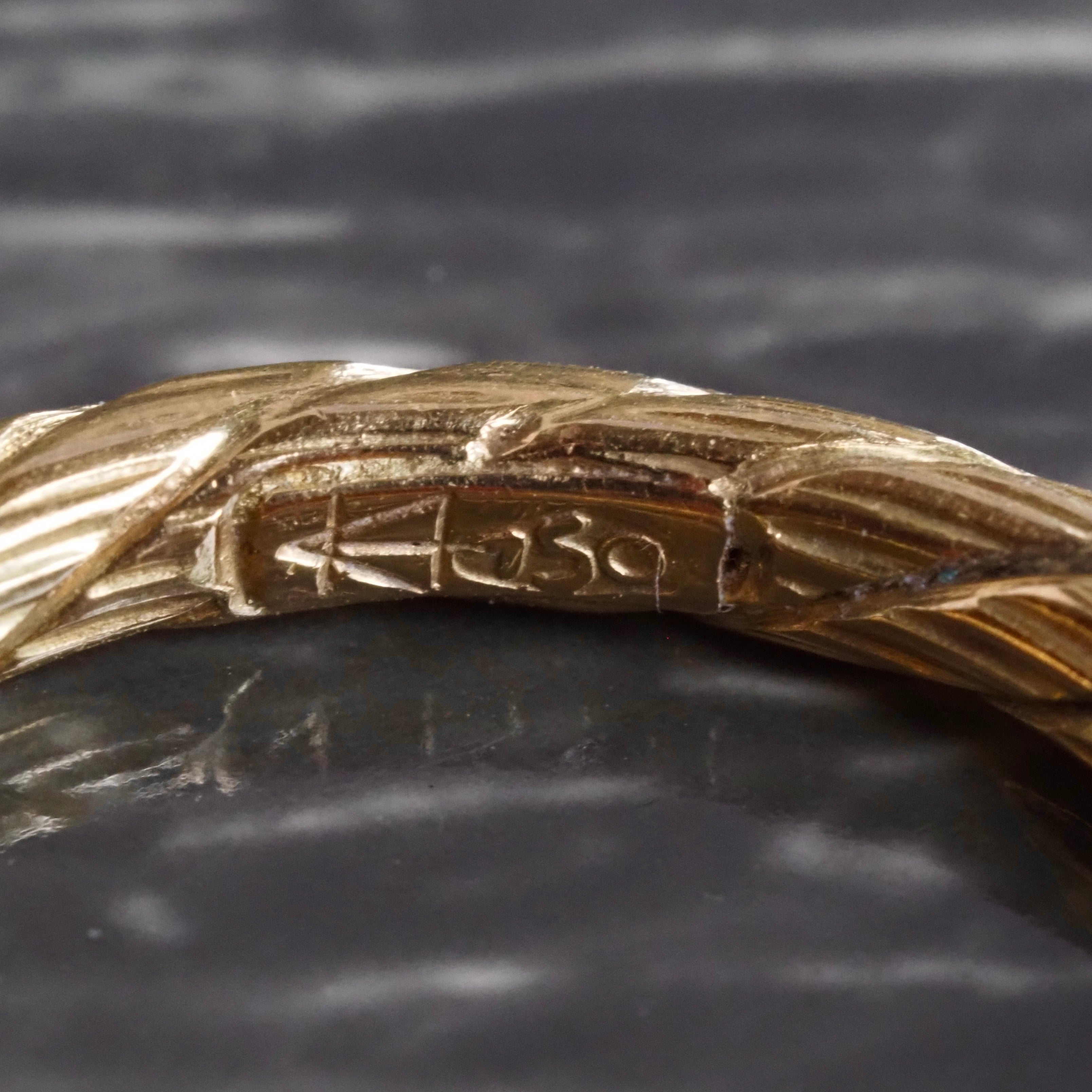 Vintage French 18k Gold Hand Engraved Rope Ring