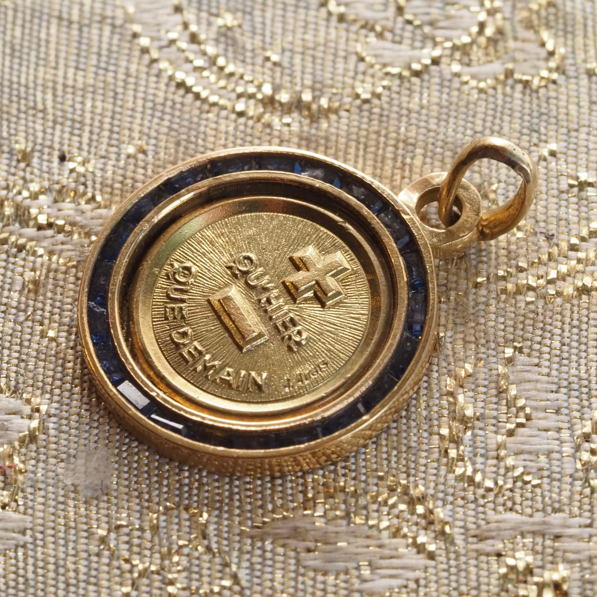 Vintage Sapphire Augis Love Medallion 18k Gold Charm