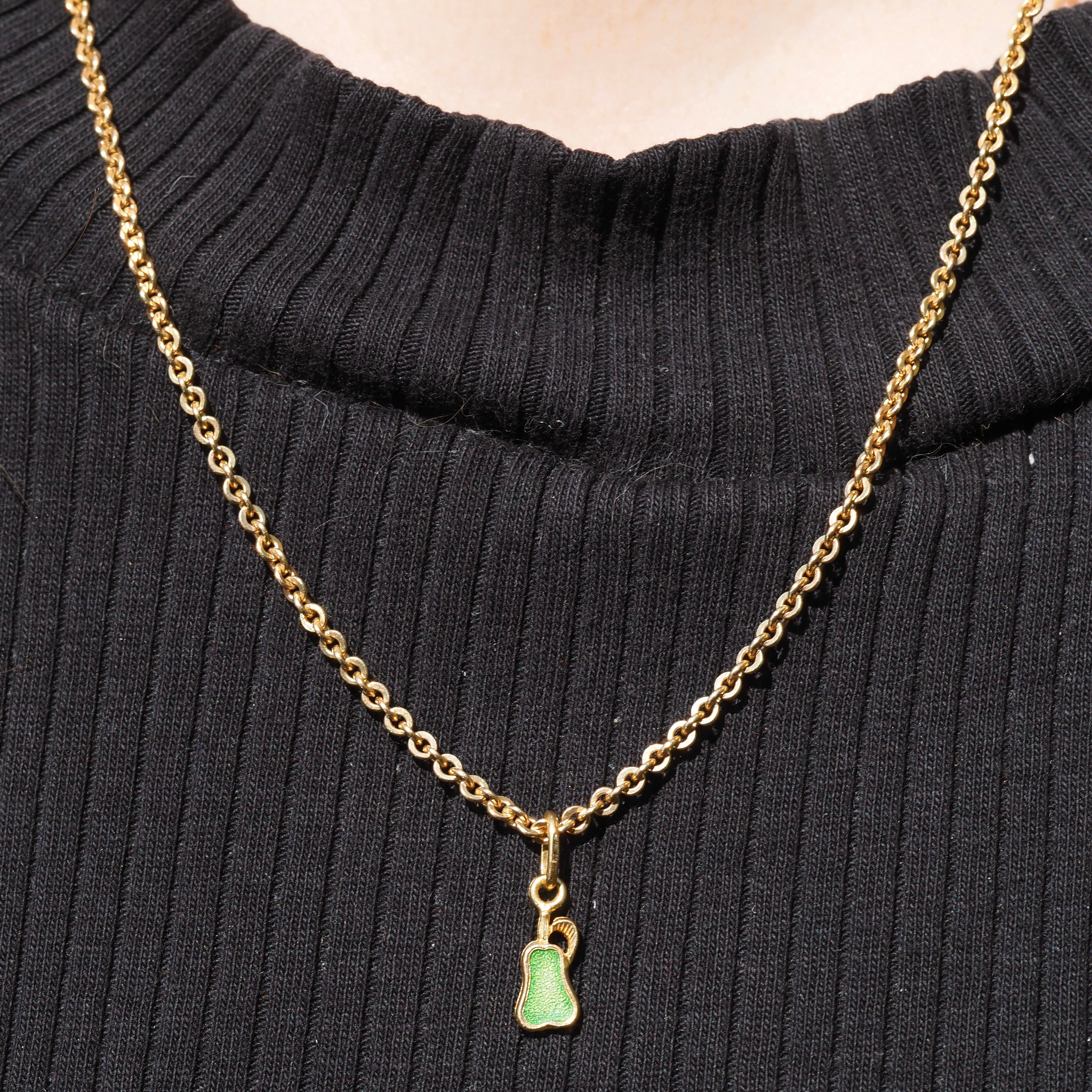 Vintage Italian Pear Green & Red Enamel 18K Gold Charm