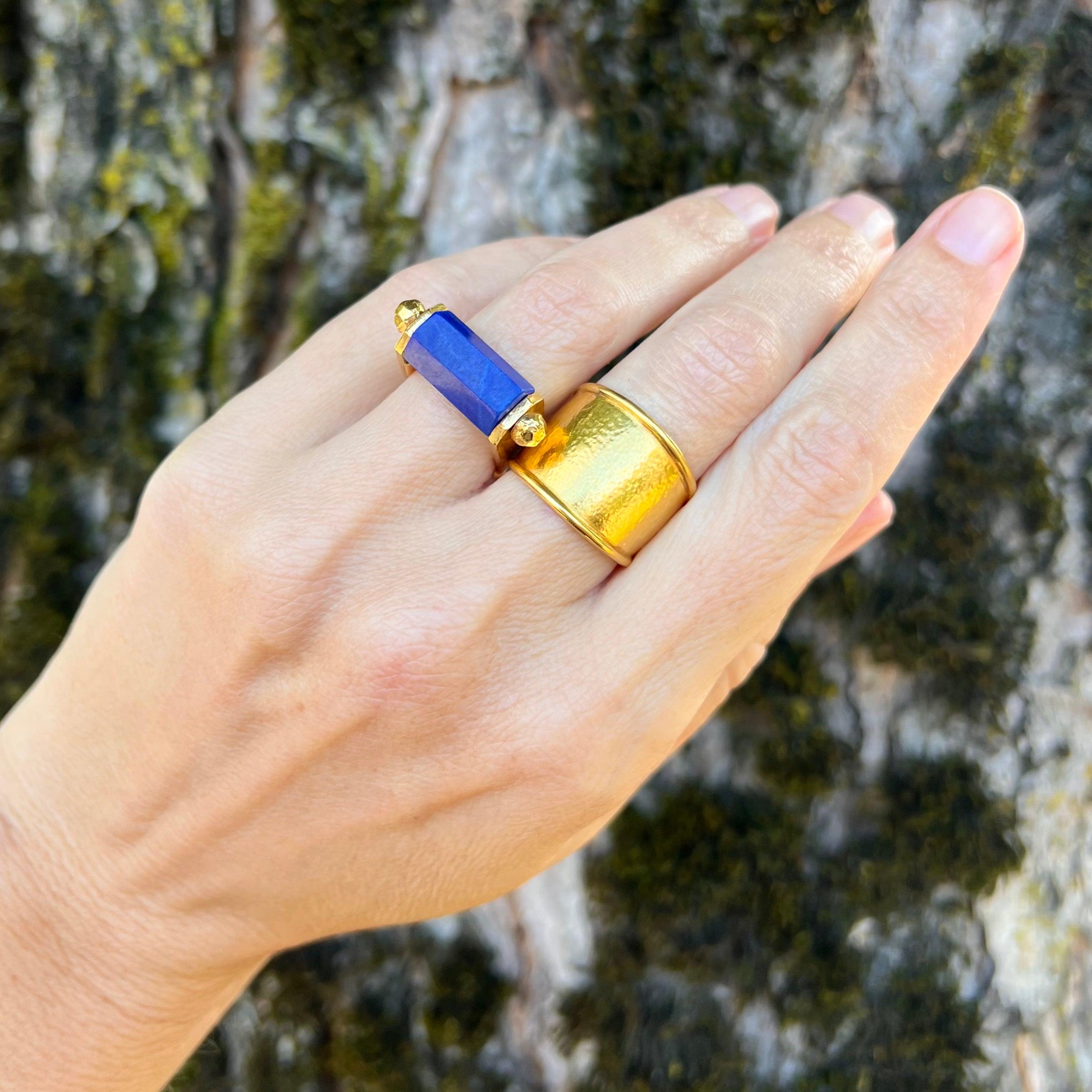 Vintage Portuguese Barrel Lapis 19k Gold Ring