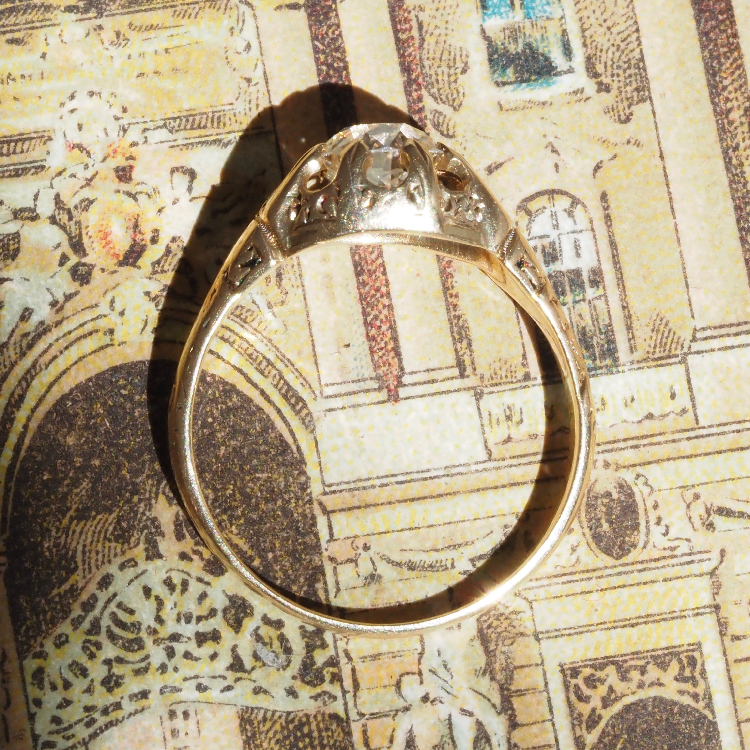 Antique Victorian Old European Cut Diamond Belcher 18k Gold Engagement Ring