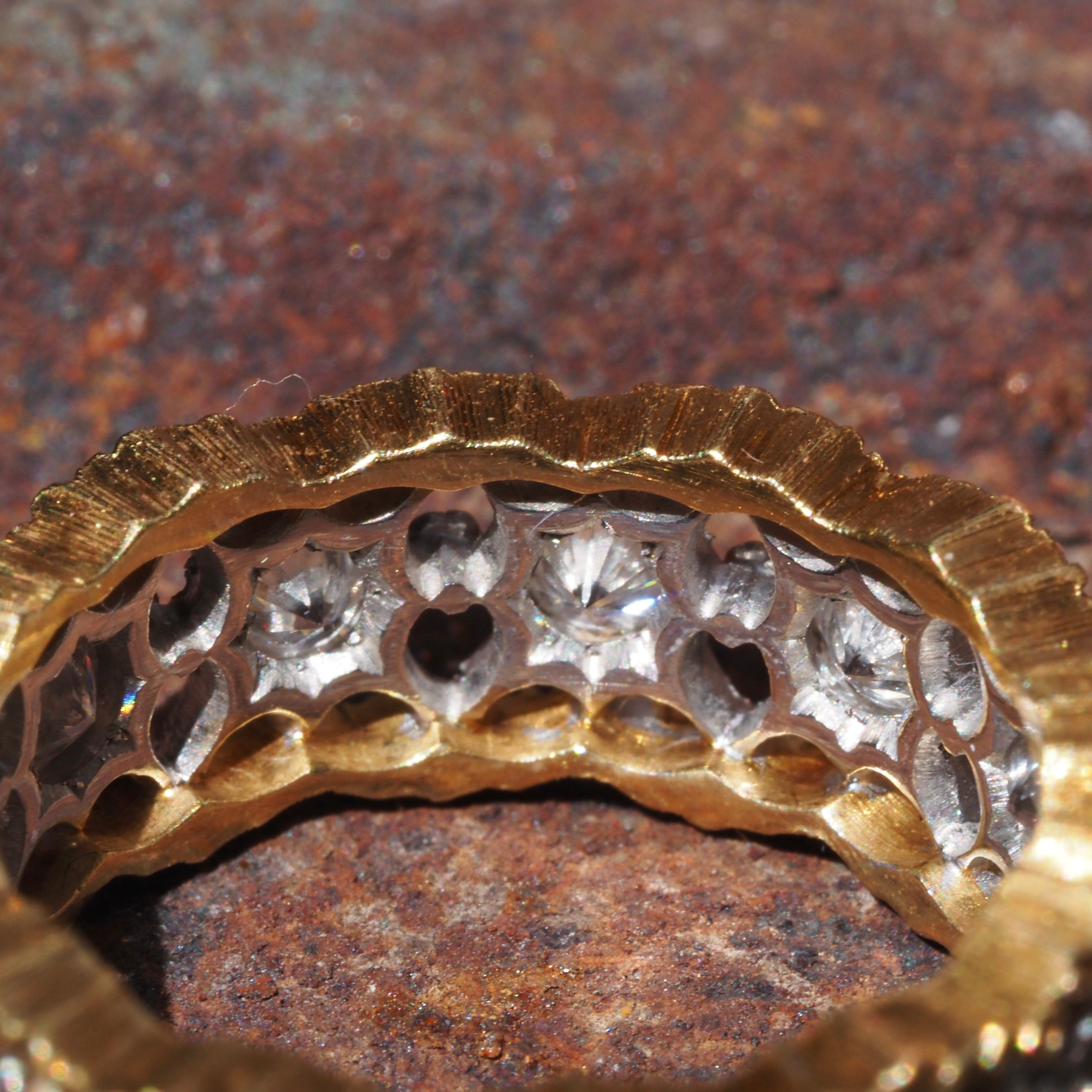 Vintage Italian 18k White and Yellow Gold Diamond Rigato Lace Eternity Ring