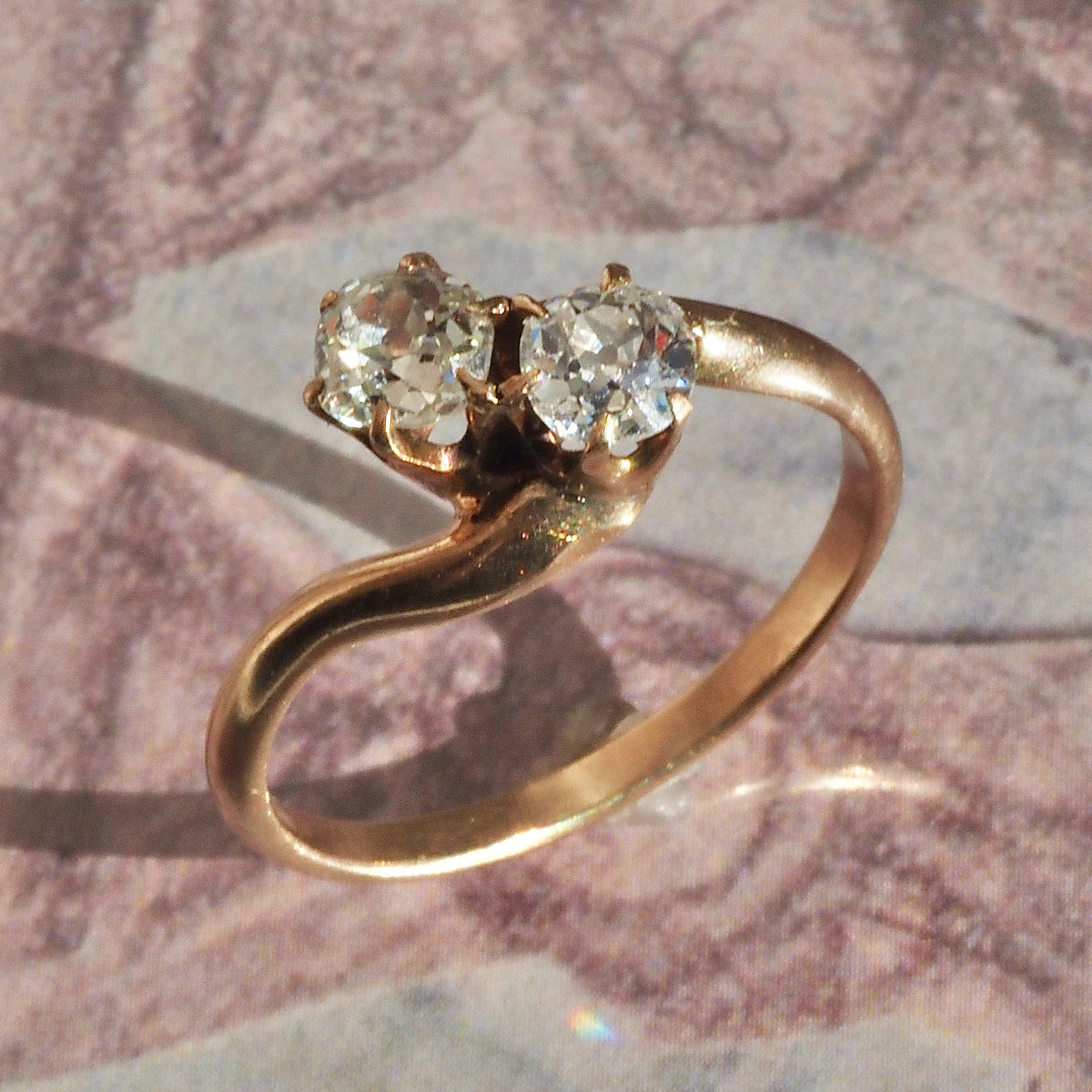 Antique Victorian Moi et Toi Old Mine Cut Diamond 10k Gold Engagement Ring