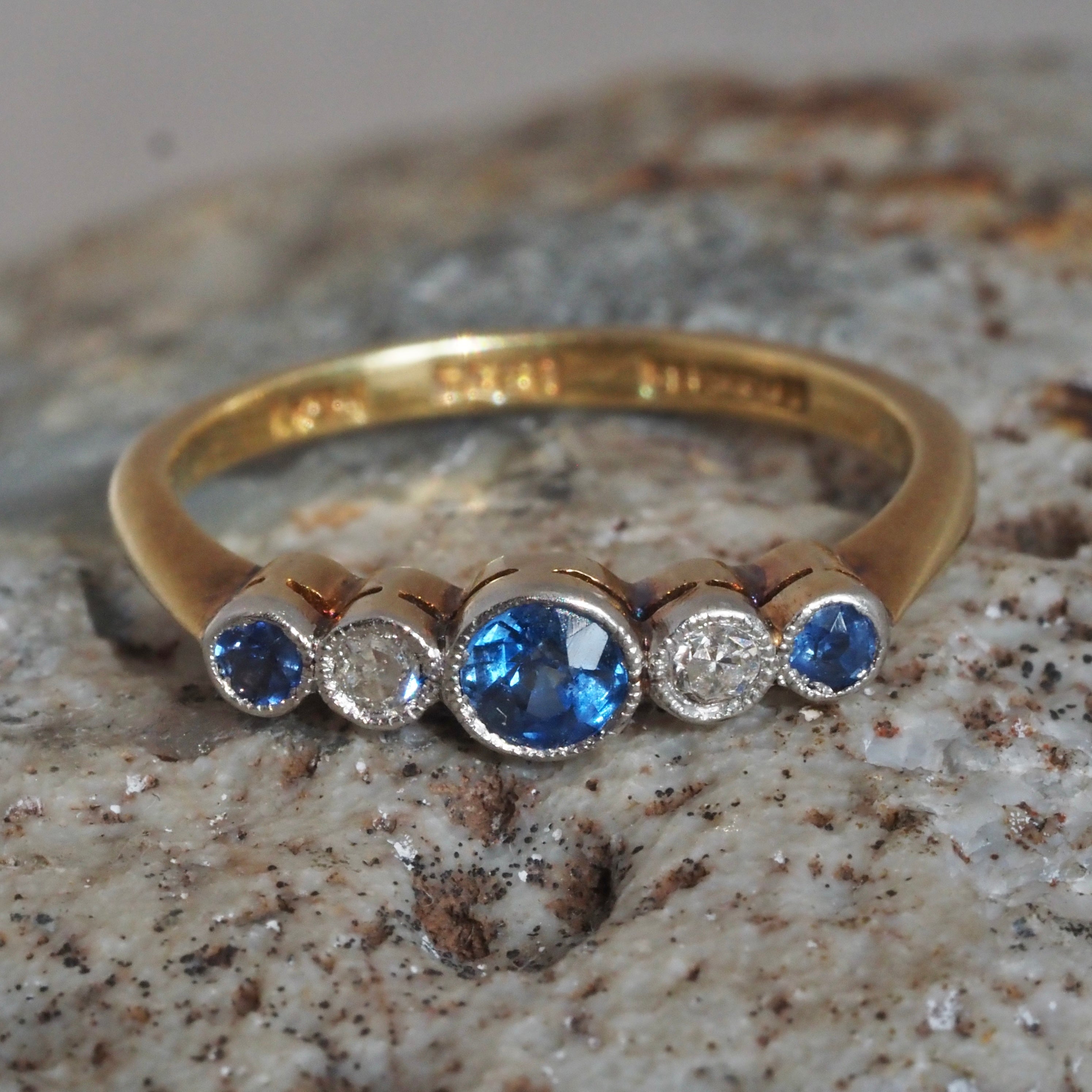 Antique Edwardian Natural Sapphire and Diamond 18k Gold and Platinum Ring