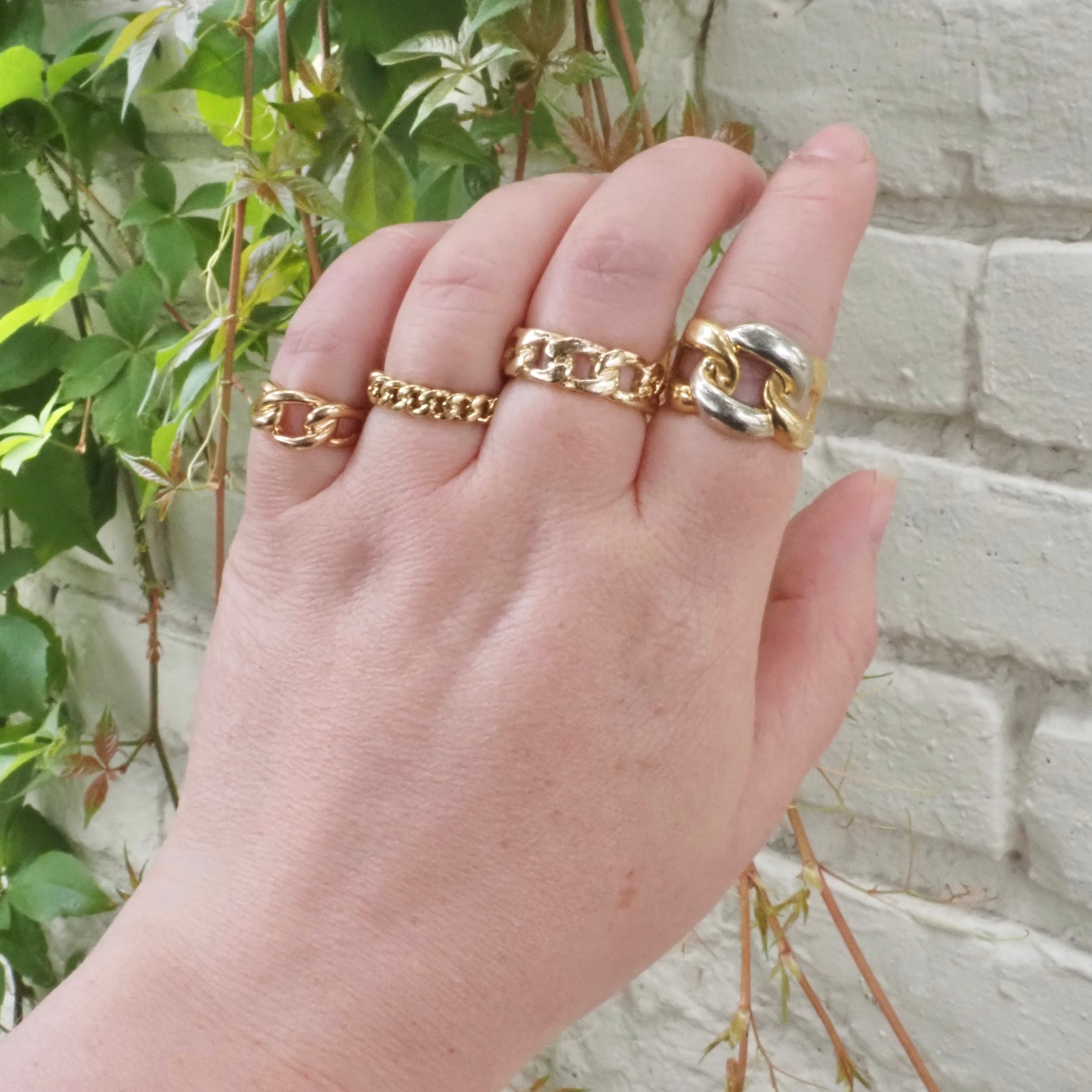 Vintage Curb Link Yellow & White 14k Gold Ring