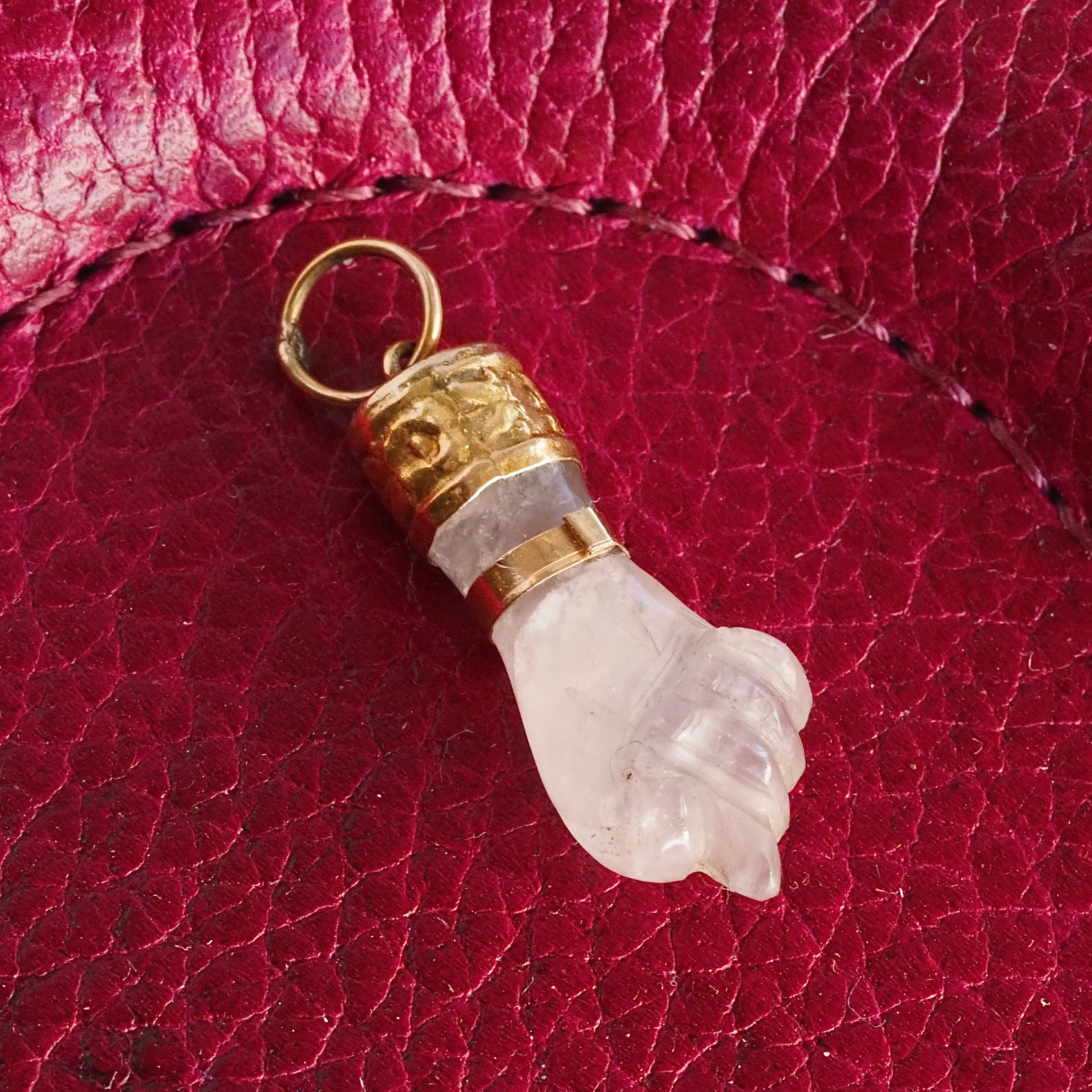 Antique Mano Figa Rose Quartz 18k Gold Pendant