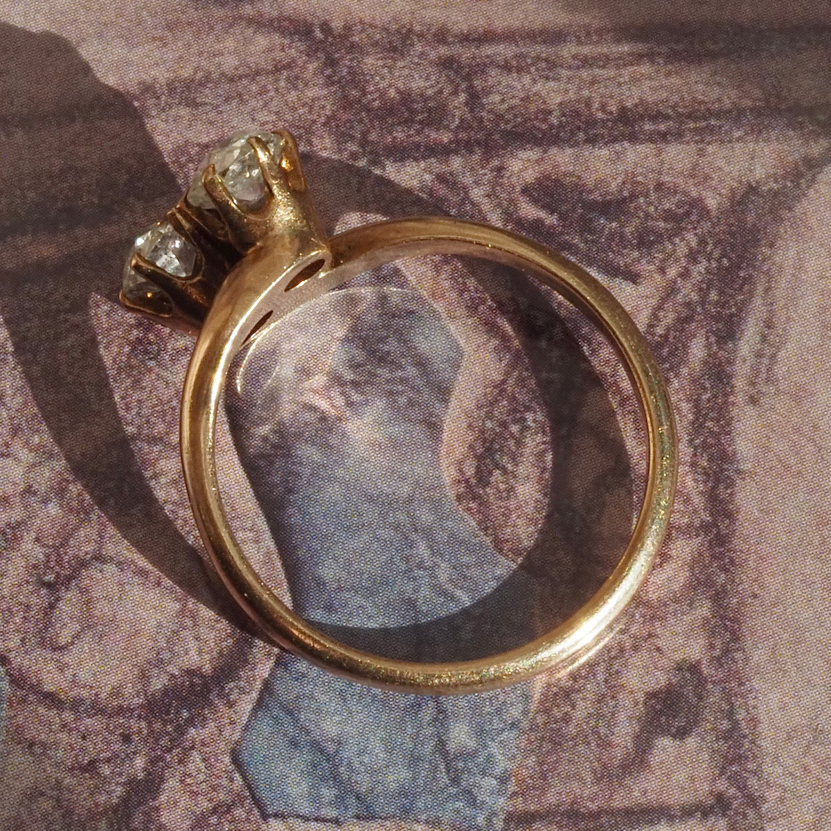 Antique Victorian Moi et Toi Old Mine Cut Diamond 10k Gold Engagement Ring