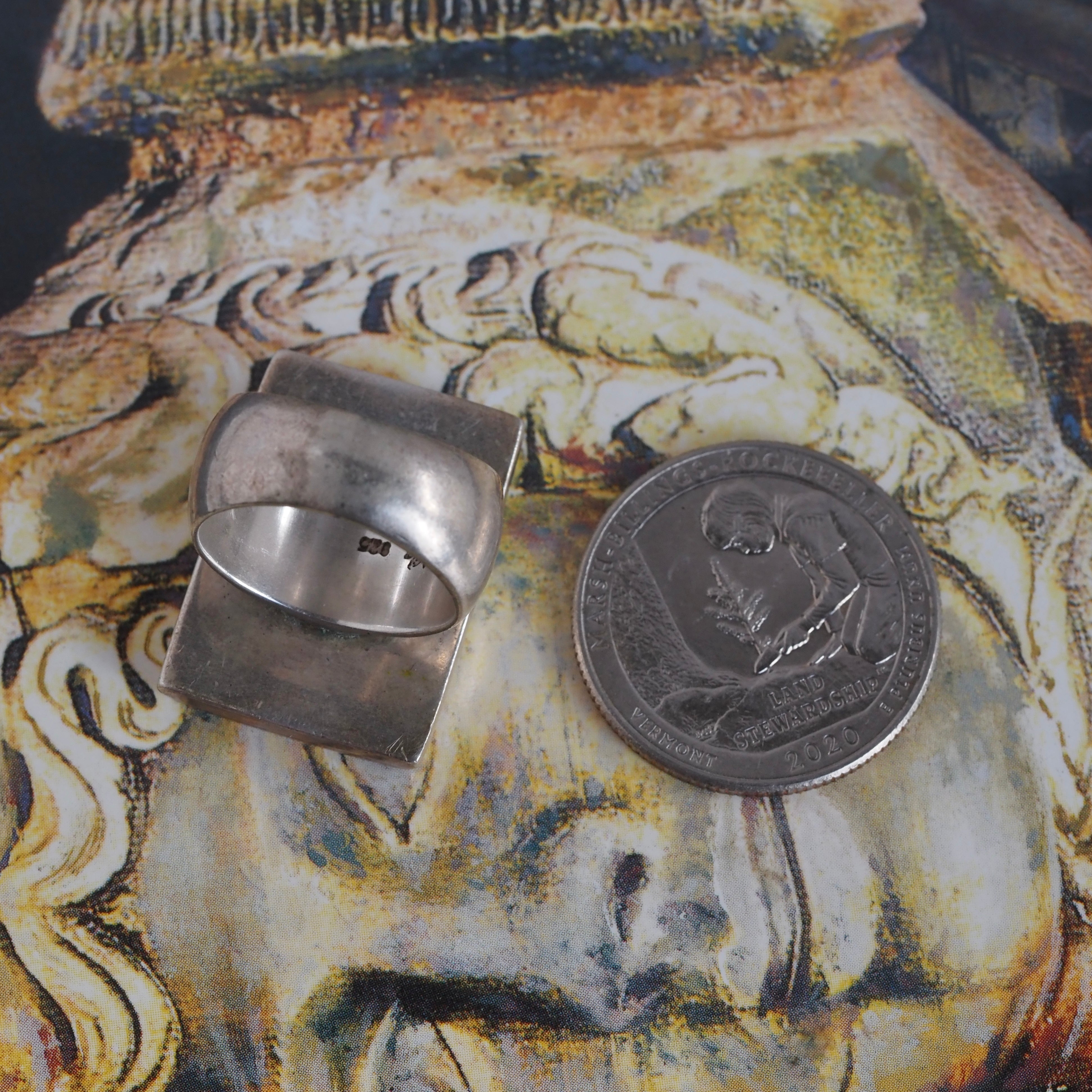 Vintage Mother of Pearl Panel Sterling Silver Ring