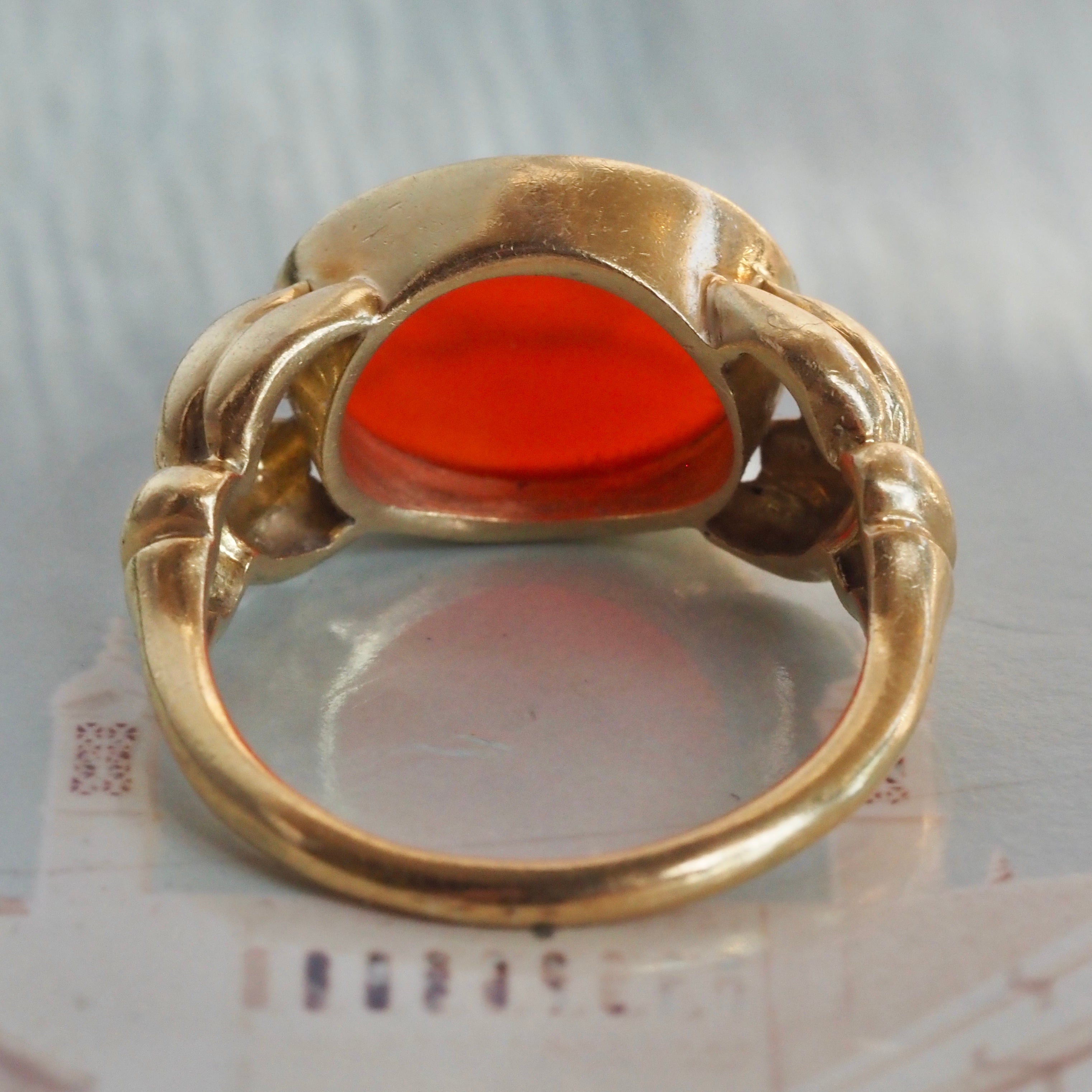 Vintage Carnelian Rabbit Intaglio 18k Gold Signet Ring