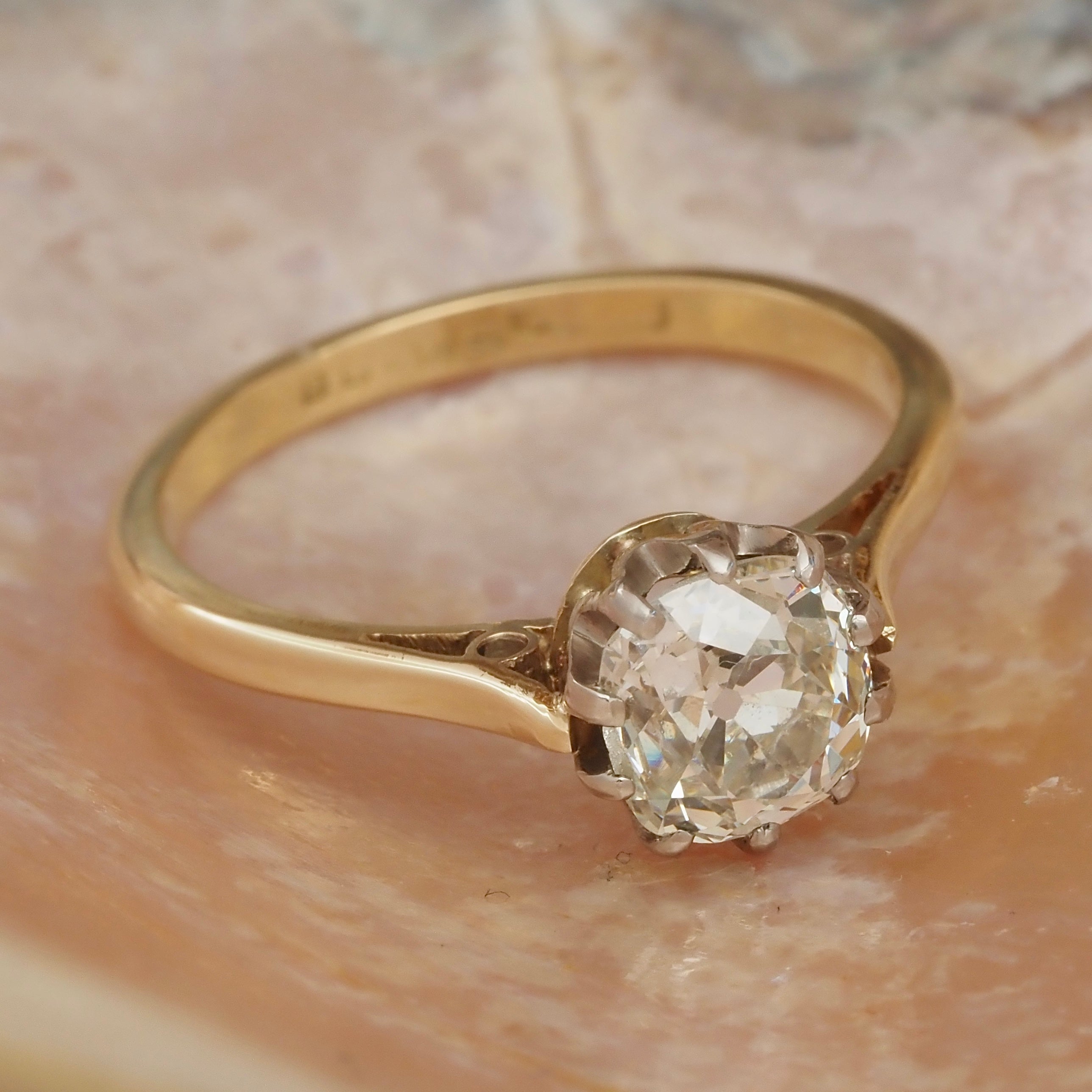 Antique English 1.69ct Old Mine Cut Diamond 18k Gold Engagement Ring