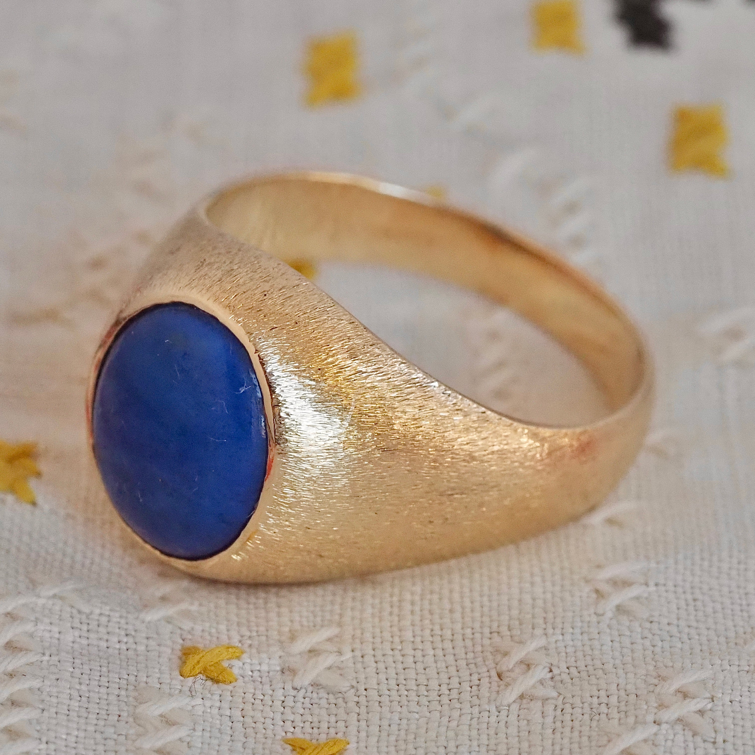 Vintage 14k Brushed Gold Lapis Dome Ring