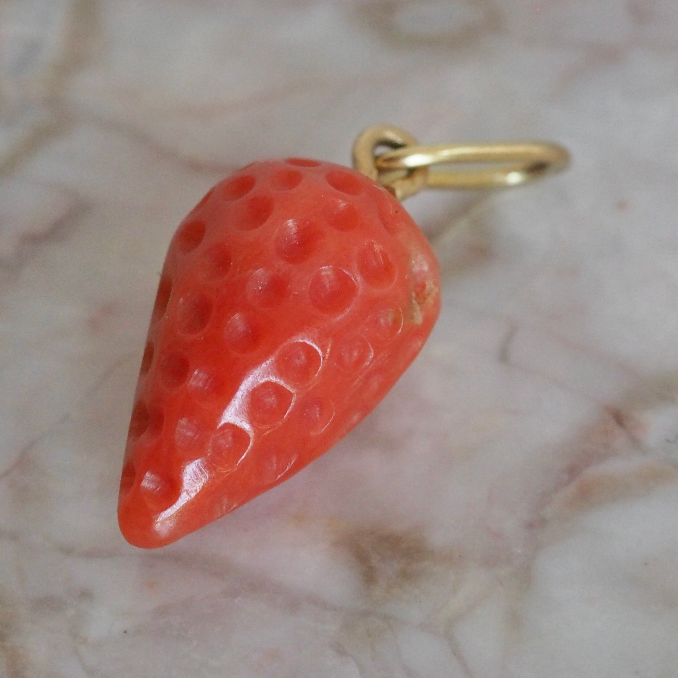 Antique Italian 18k Gold Coral Strawberry Pendant