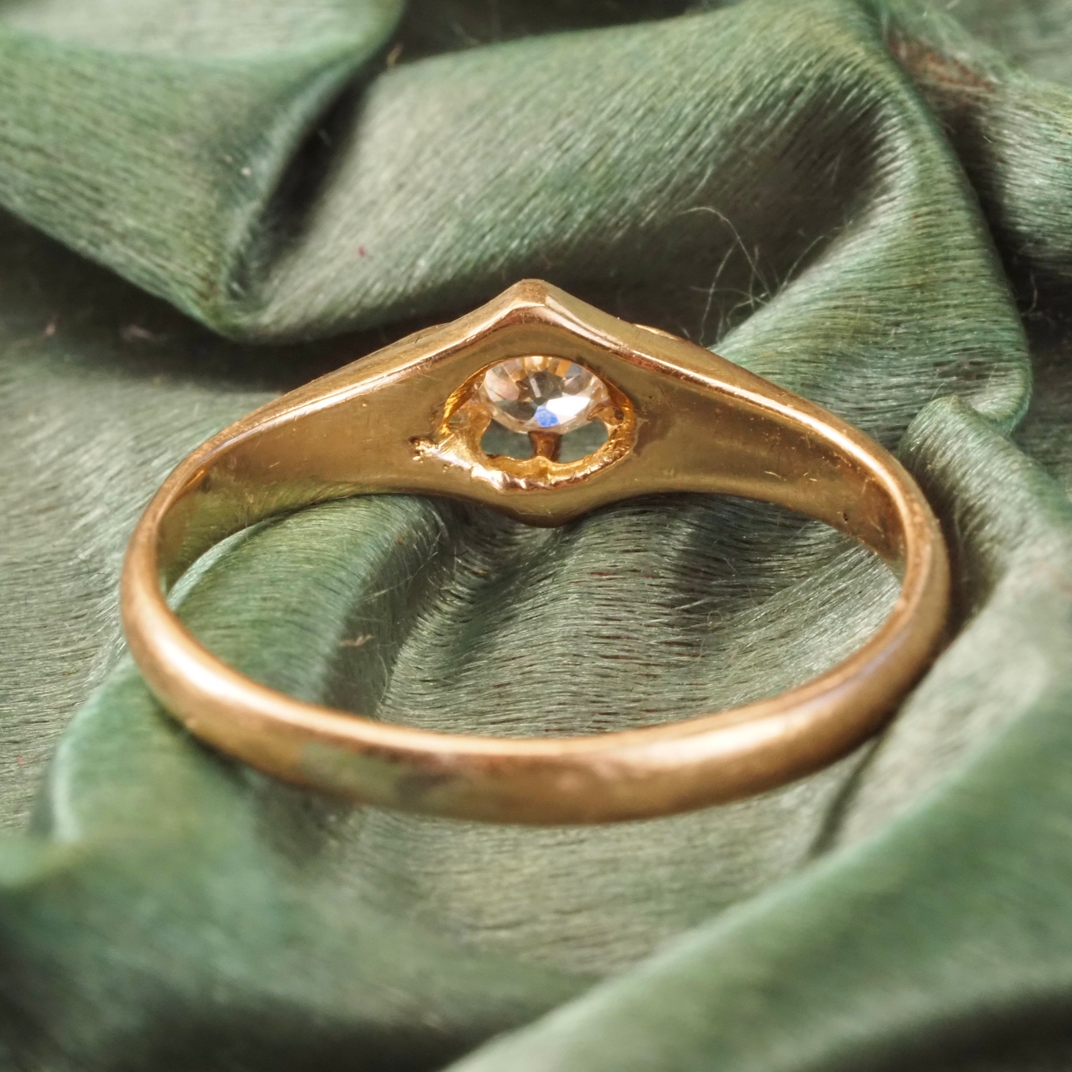 Antique Art Nouveau English Old European Cut Diamond Belcher Set 18k Gold Engagement Ring