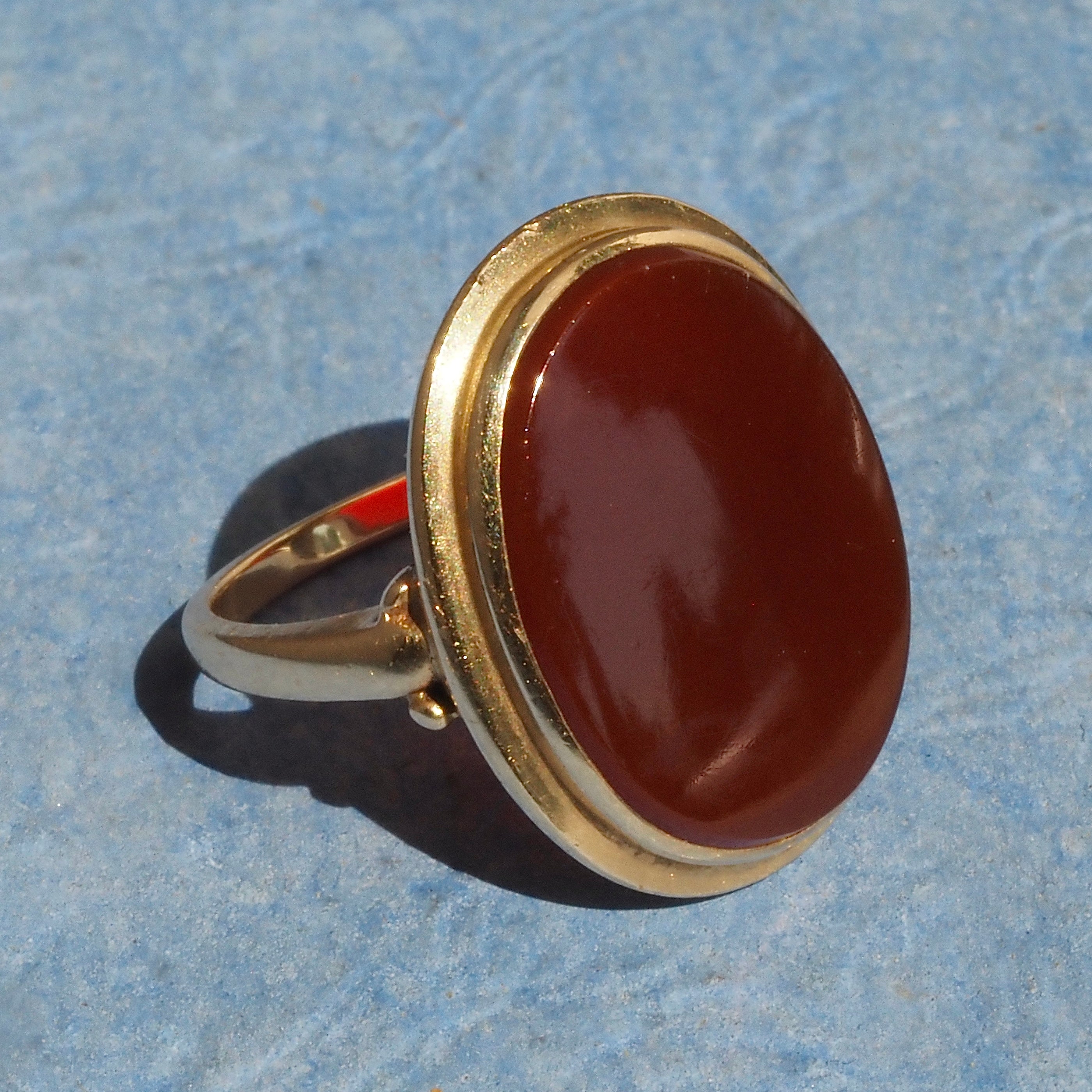 Antique Wide Oval Carnelian 14k Gold Ring