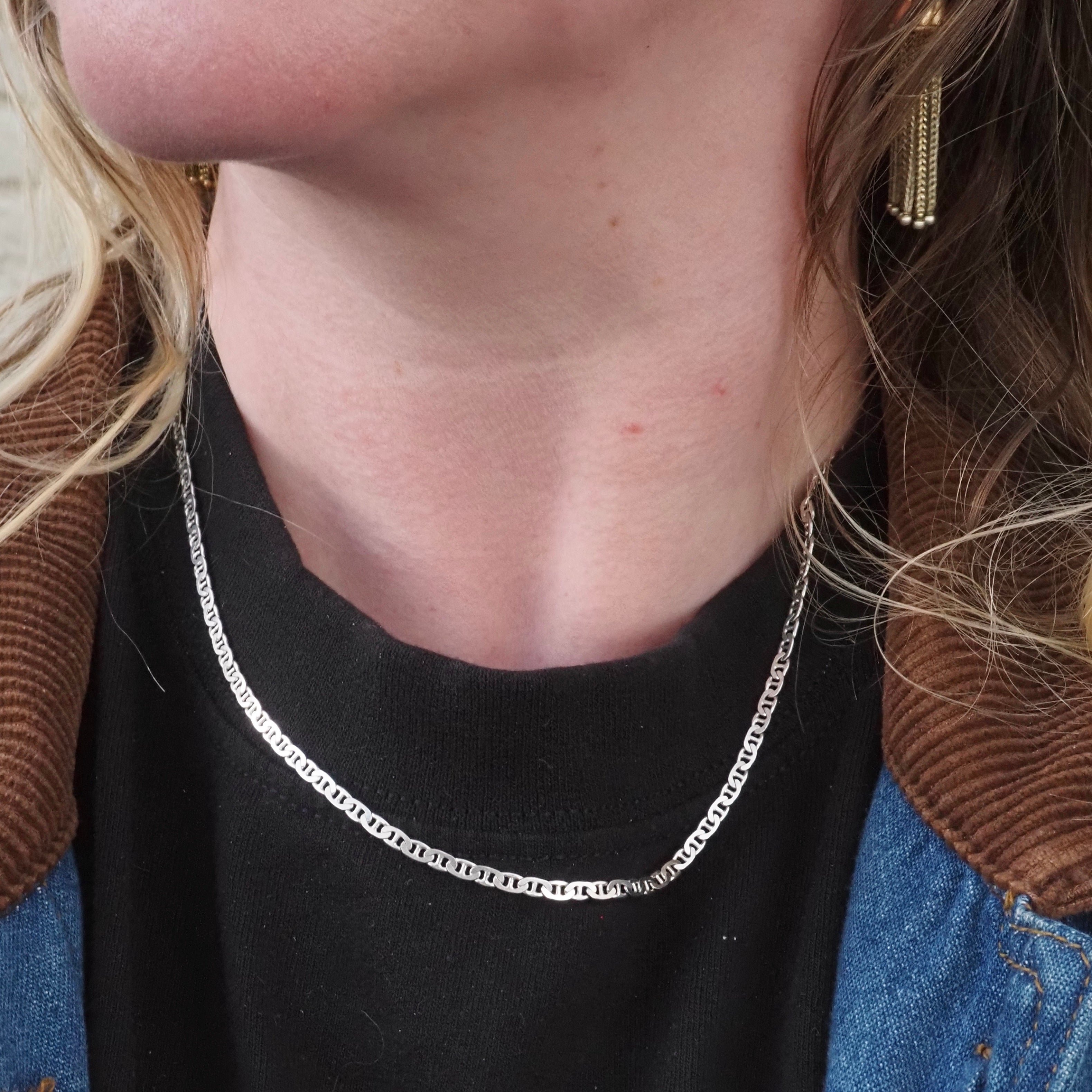Vintage Italian Sterling Silver Mariner Chain Necklace