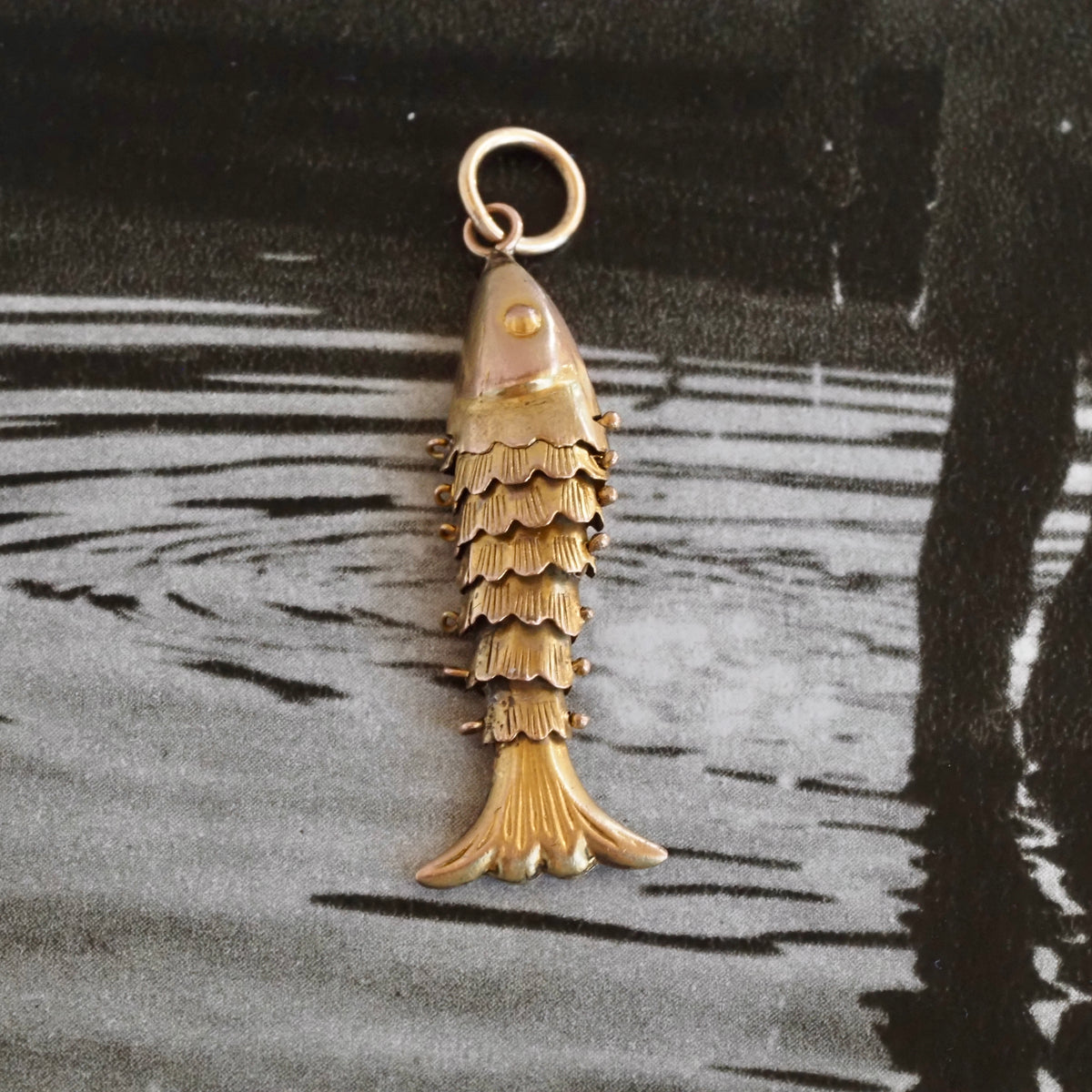 Vintage Articulated Fish 14k Gold Pendant