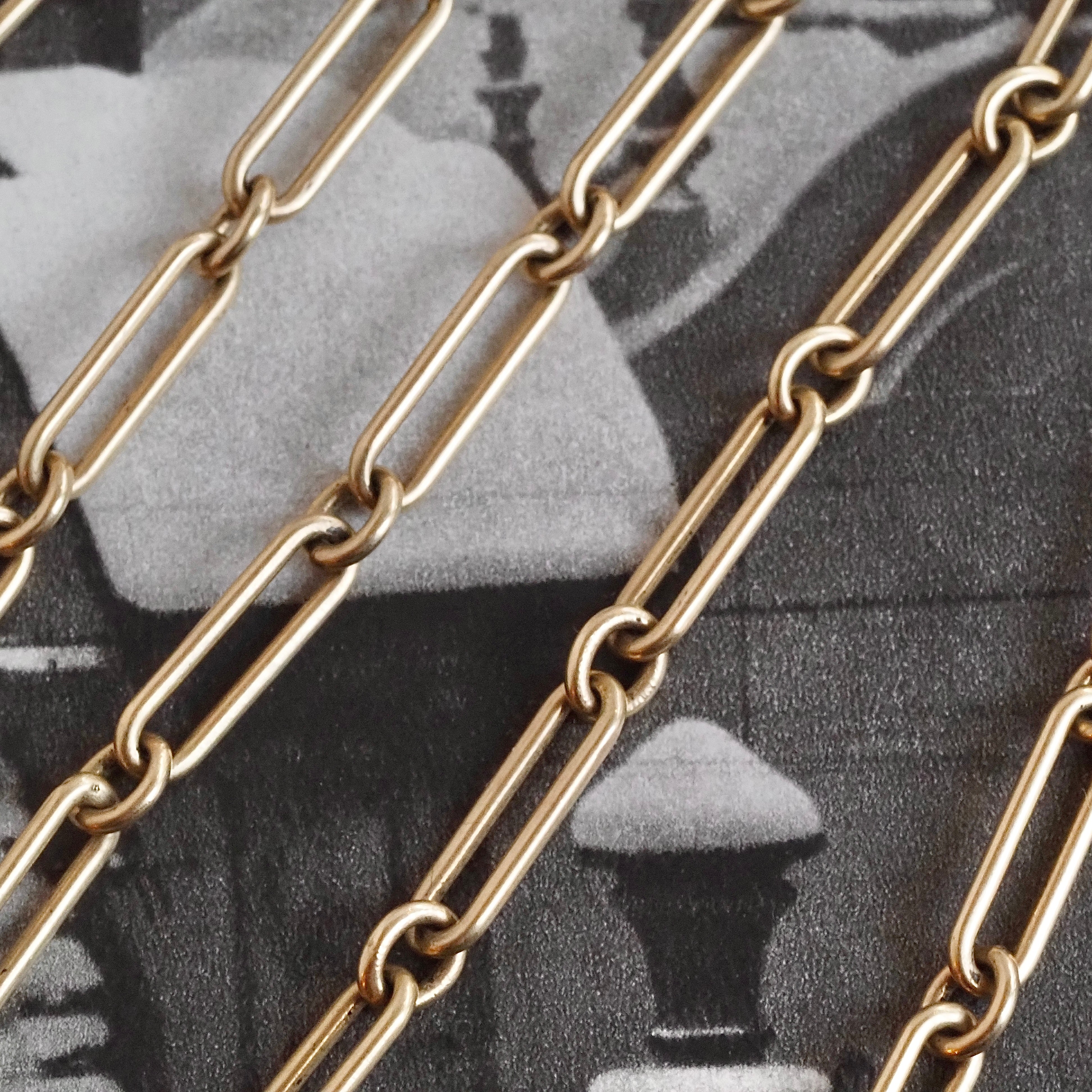 Antique Paperclip 14k Gold Solid Link Chain Necklace