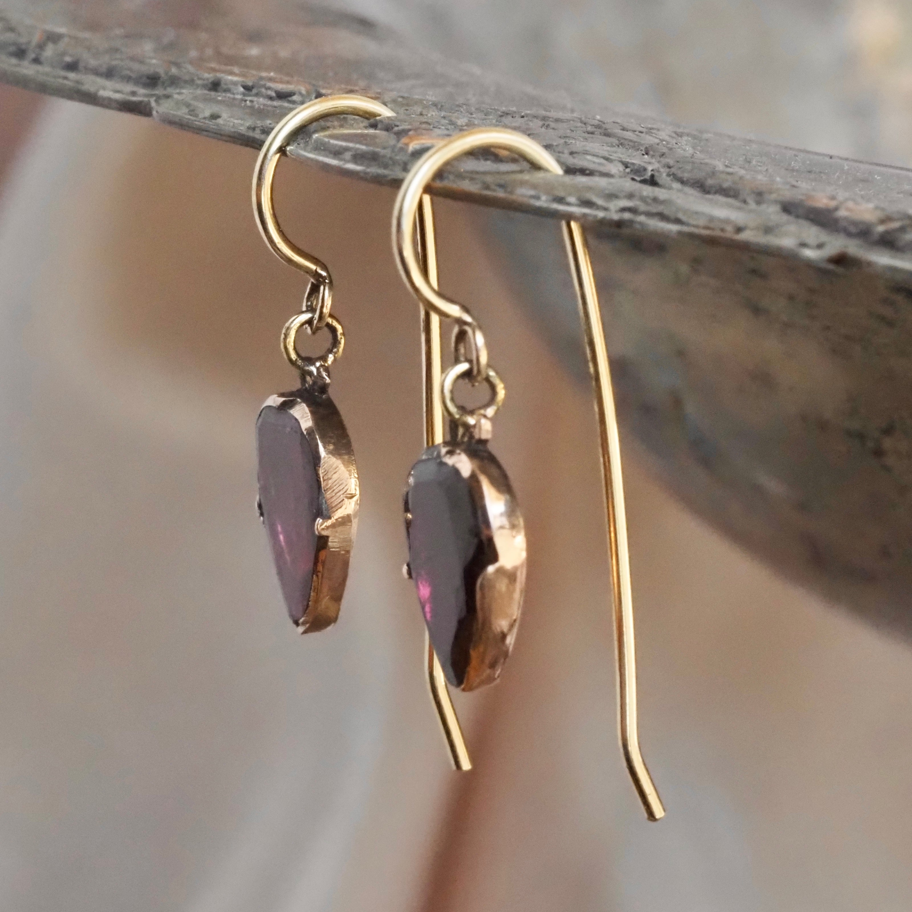 Antique Georgian 15k Gold Foil Backed Garnet Earrings